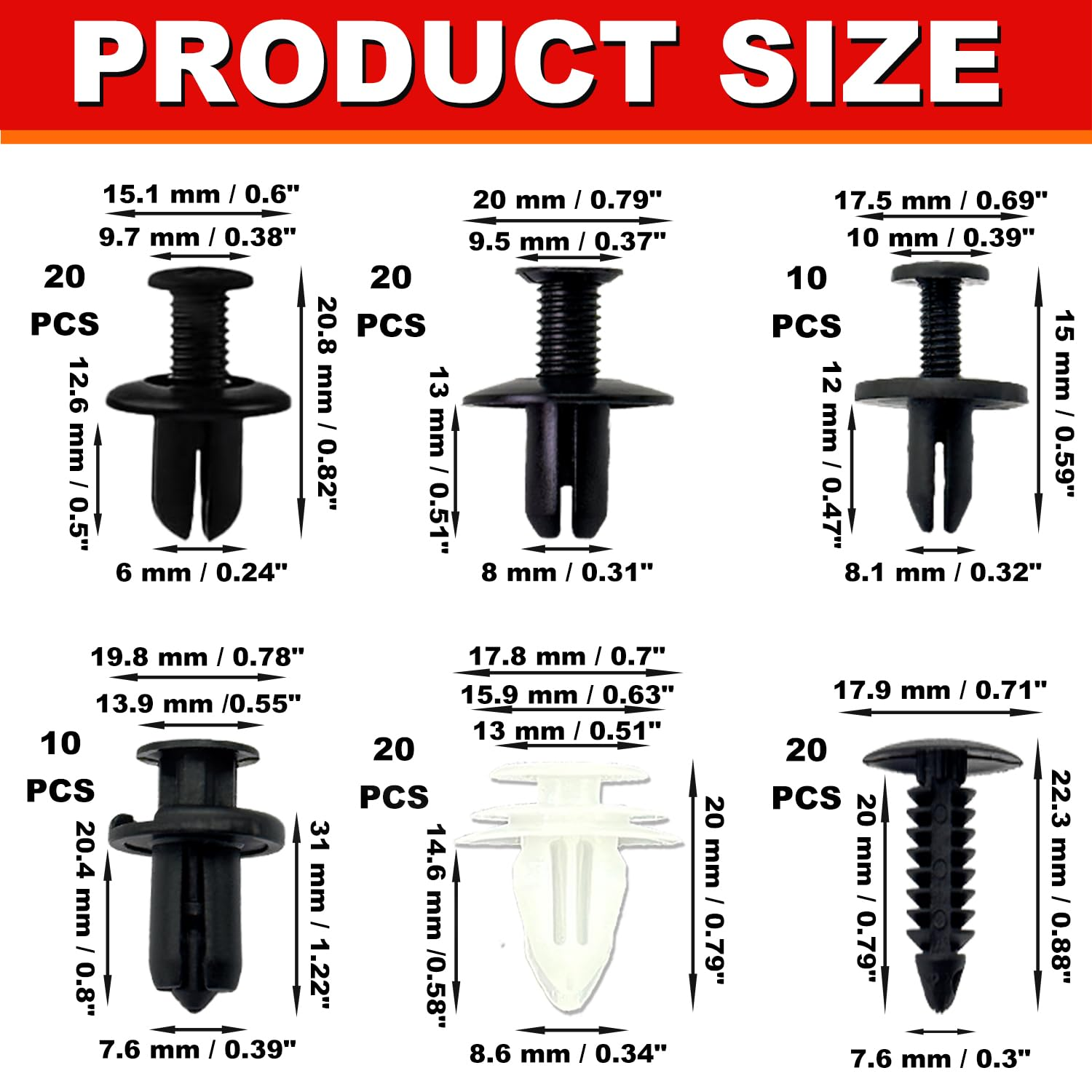 100PCS Universal Car Retainer Clips, Push-Type Auto Bumper Retainer Fasteners with 5 Removal Tools, Plastic Car Clips Set for Car Door,Bumper,Fender image number 4