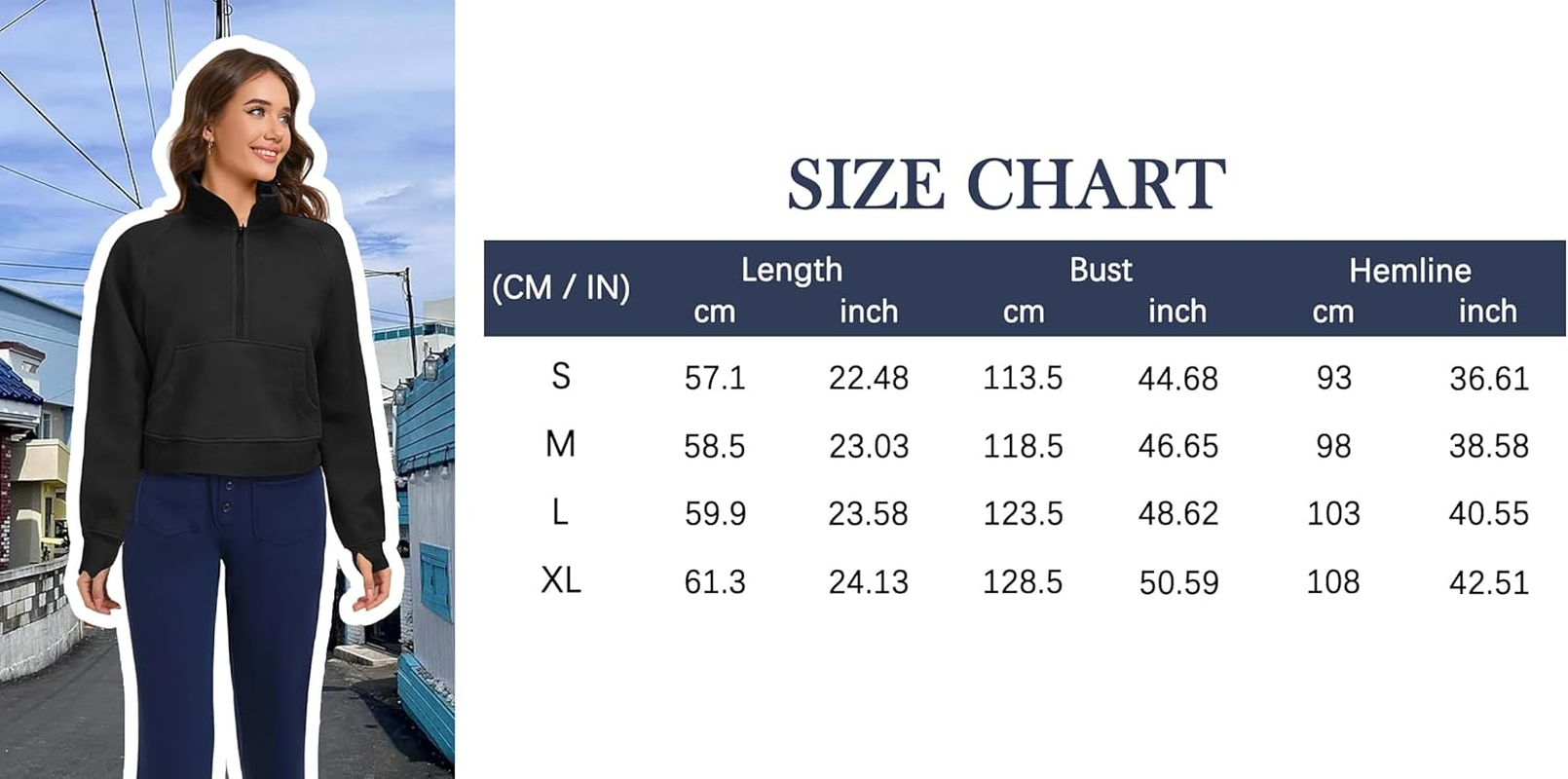 Oyamiki Womens Sweatshirt Long Sleeve Half Zip Pullover Tops Fashion Cropped Hoodie Casual Fall Fleece Lined with Thumb Hole image number 7