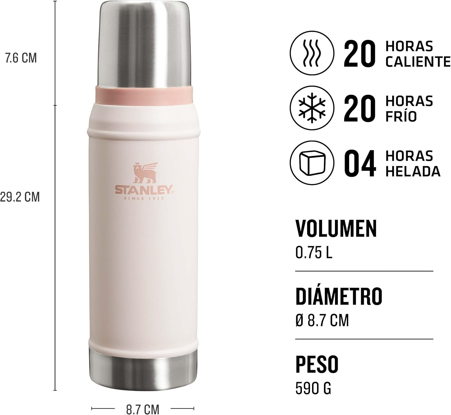 Stanley Classic Legendary Thermos Flask 0.75L - Keeps Hot or Cold for 20 Hours - Bpa-Free Thermal Flask - Stainless Steel Leakproof Coffee Flask - Flask for Hot Drink - Dishwasher Safe - Rose Quartz image number 2