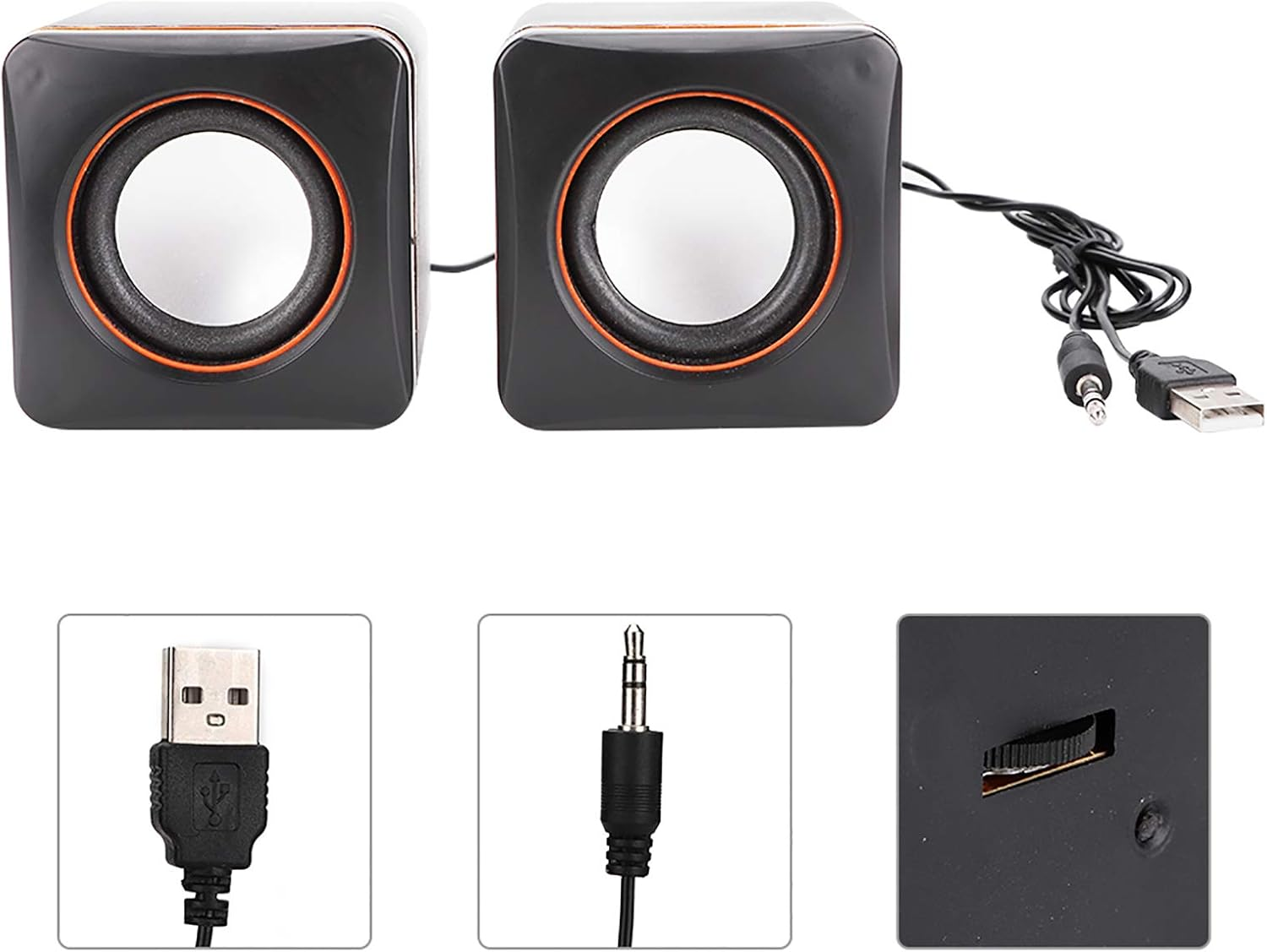 USB Speaker, Black Computer Speaker 3.5Mm Stereo Desktop Mini for Laptop for Computer(Two-Channel) image number 5