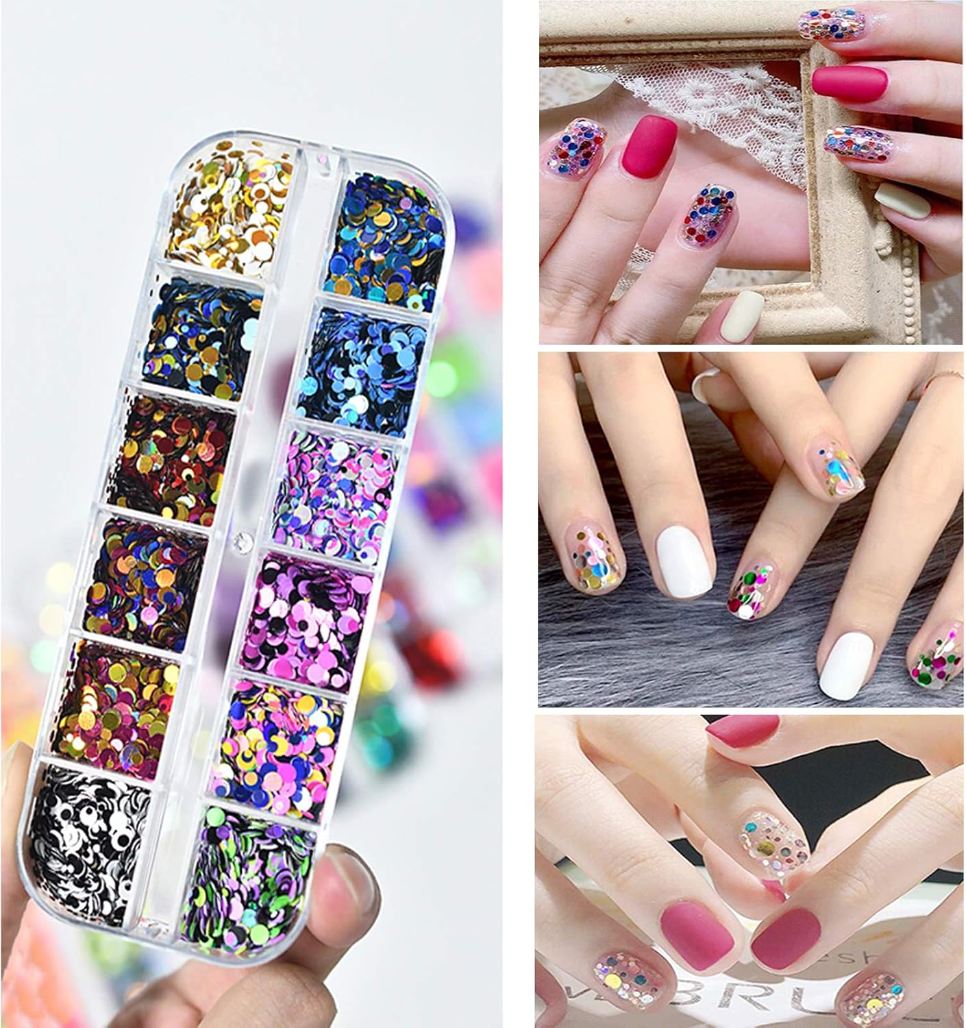 11 Boxes Nail Art Rhinestone Kit - Nail Art Mixed Rhinestone Set, Nail Art Rhinestones Gems Beads Gemstones Colourful Horse Eyes Rhinestone with 1 Tweezers and 1 Rhinestone Picker for Nail DIY Decoration image number 3