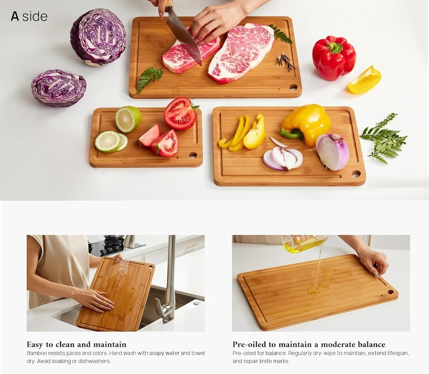 Bamboo Cutting Board, Durable Wood Cutting Boards for Kitchen with Deep Juice Grooves, Ideal Charcuterie & Chopping for Meat, Vegetables and Fruits