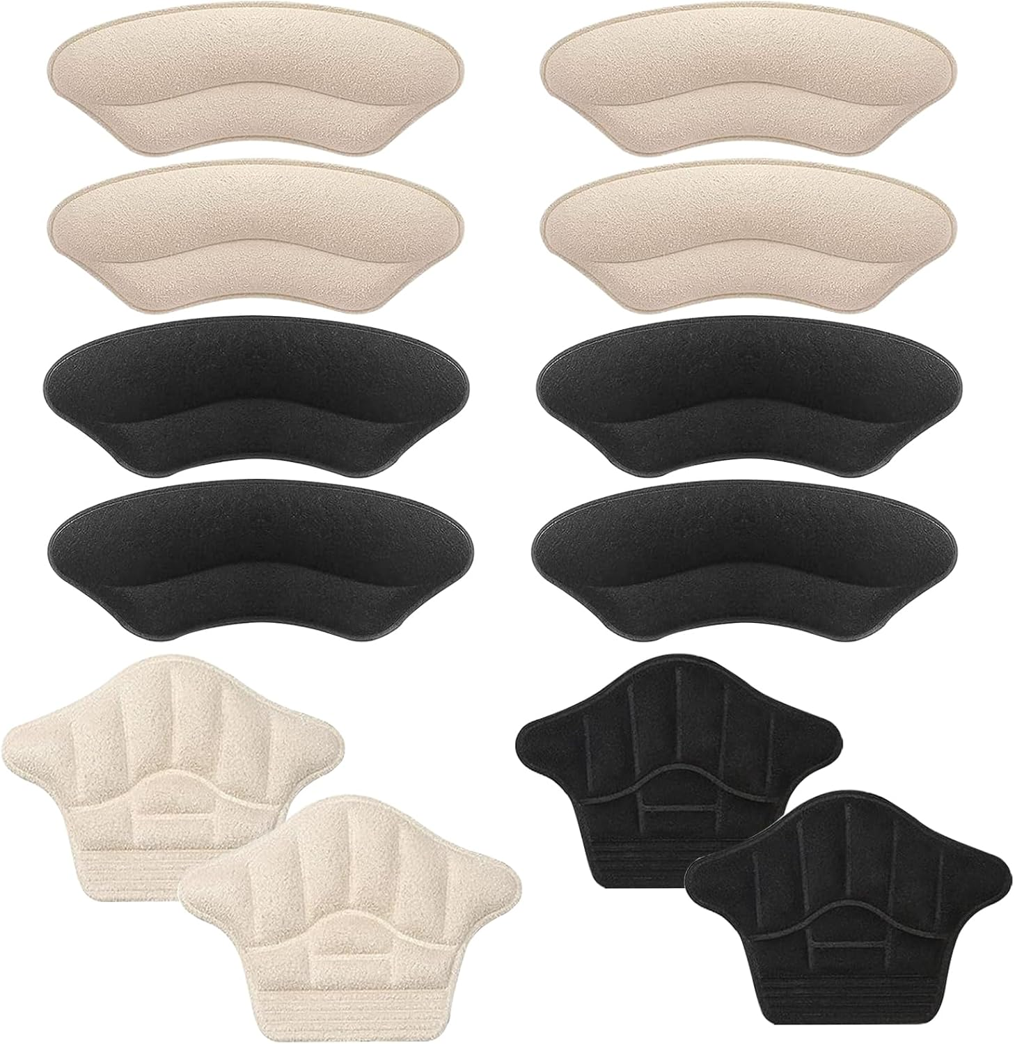 6 Pairs (12Pcs) Premium Heel Pads Inserts Grips Liner Heel Cushion Inserts Back of Heel Protectors Cushions Self-Adhesive Heel Inserts for Women Men, 2 Styles Heels Grip Liner (Black/Beige) image number 5