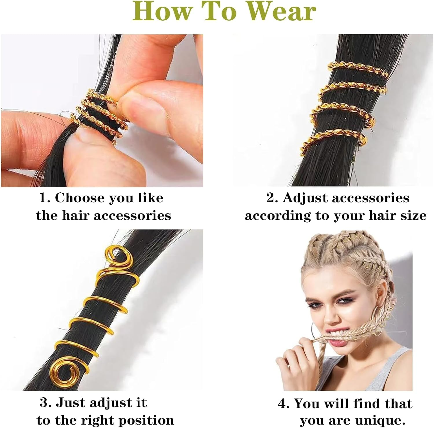 ZANZER 241 Pcs Hair Beads for Hair Braids Set, Hair Jewelry Metal Gold Braids Rings Cuffs Clips , Metal Hair Adornments, Gold Silver Hair Rings Accessories , Hair Charms Braid for Unique and Stylish Hairdos (Gold + Silver) - Gold + Silver image number 2