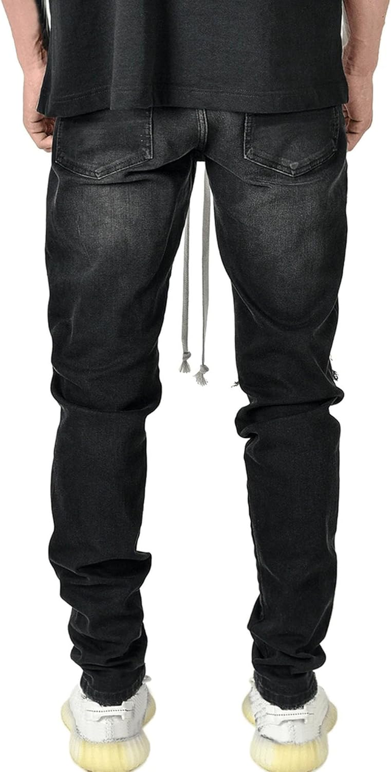 Men'S Trendy Skinny Jeans Classic Straight Ripped Slim Fit Jean Casual Regular Tapered Male Denim Pants, Black, L image number 3