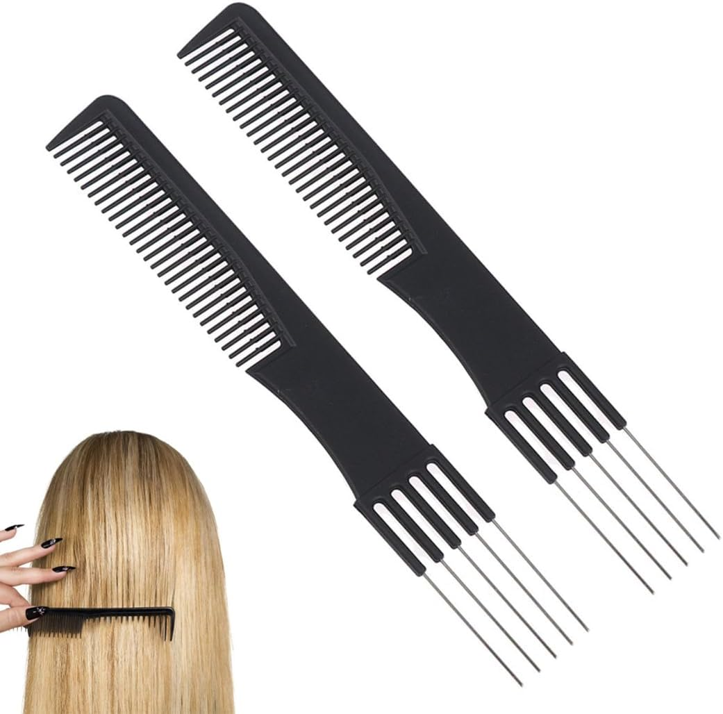 Black Hairdressing Handle Comb with Metal Fork and Fine Teeth, Professional Styling Combs, Hairdressing Comb, Afro Comb, Hairstyle Comb, Hairdressing Styling Tool, Antistatic, Multifunctional image number 5