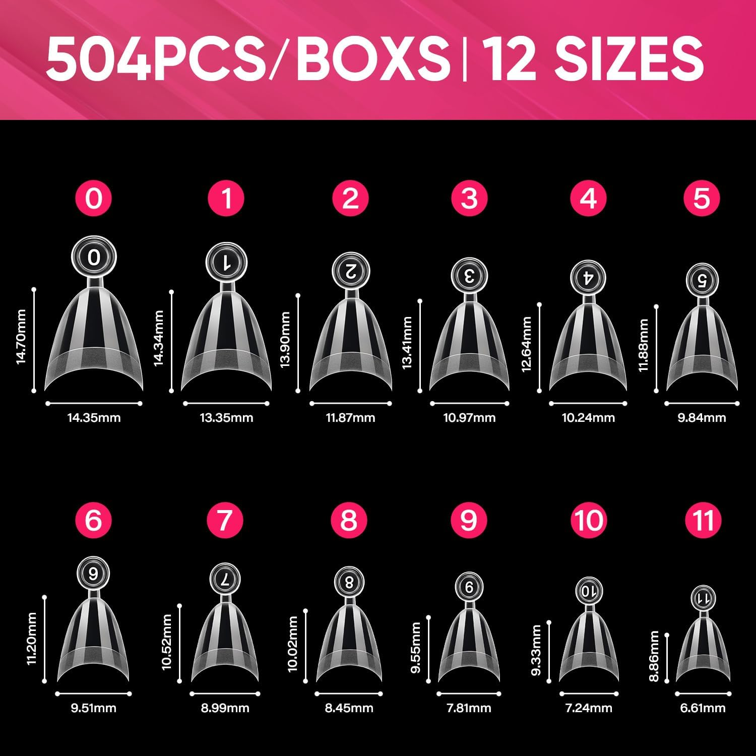 AIMEILI Short Almond Nail Tips, 504Pcs Half Cover Short Gel Nail Tips Clear Fake Nails for Nail Extension DIY Nail Salon, 12 Sizes - Jp010 image number 2