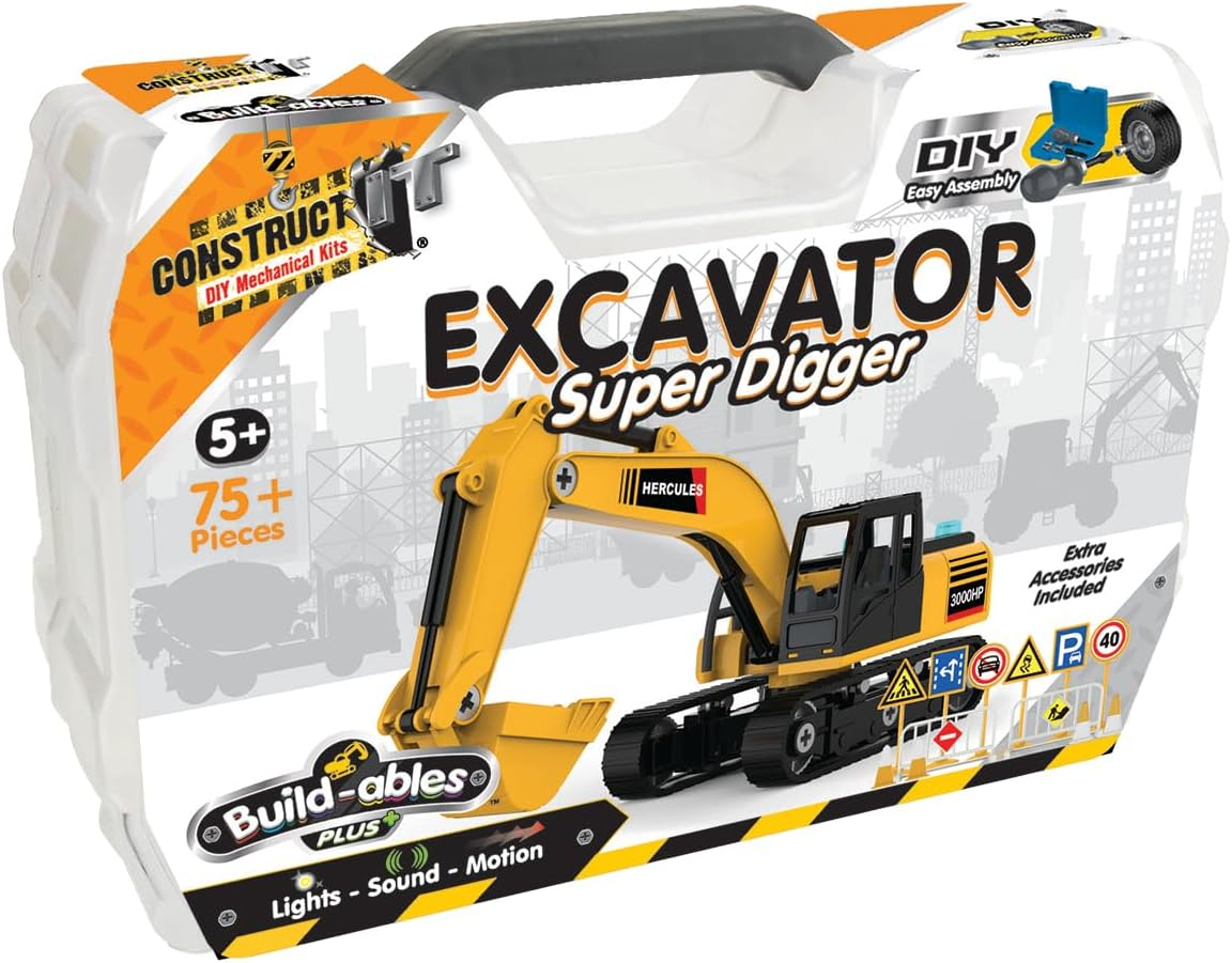Construct IT Site Excavator Super Digger &ndash; 75-Piece STEM Construction Kit &ndash; Build Your Own Excavator Vehicle Model &ndash; Creative Engineering Toy for Kids Ages 5+ image number 1
