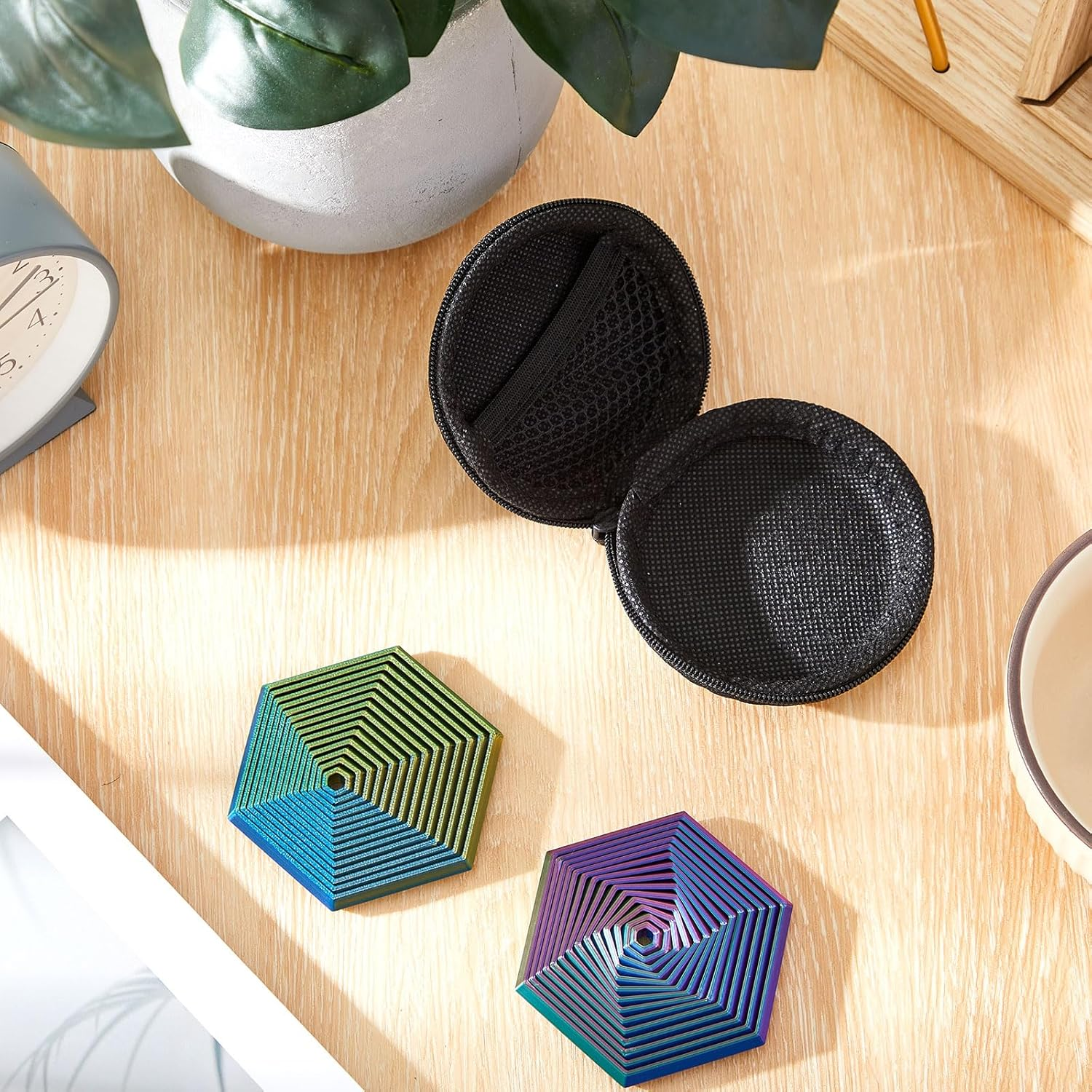 Seenelling 2 Pcs Fractal Fidget Hexagon 3D Printed anti Stress Sensory Tool for Adults Mindful Meditation Tool Geometric Hexagon Spiral for Stress and Anxiety Relief image number 2