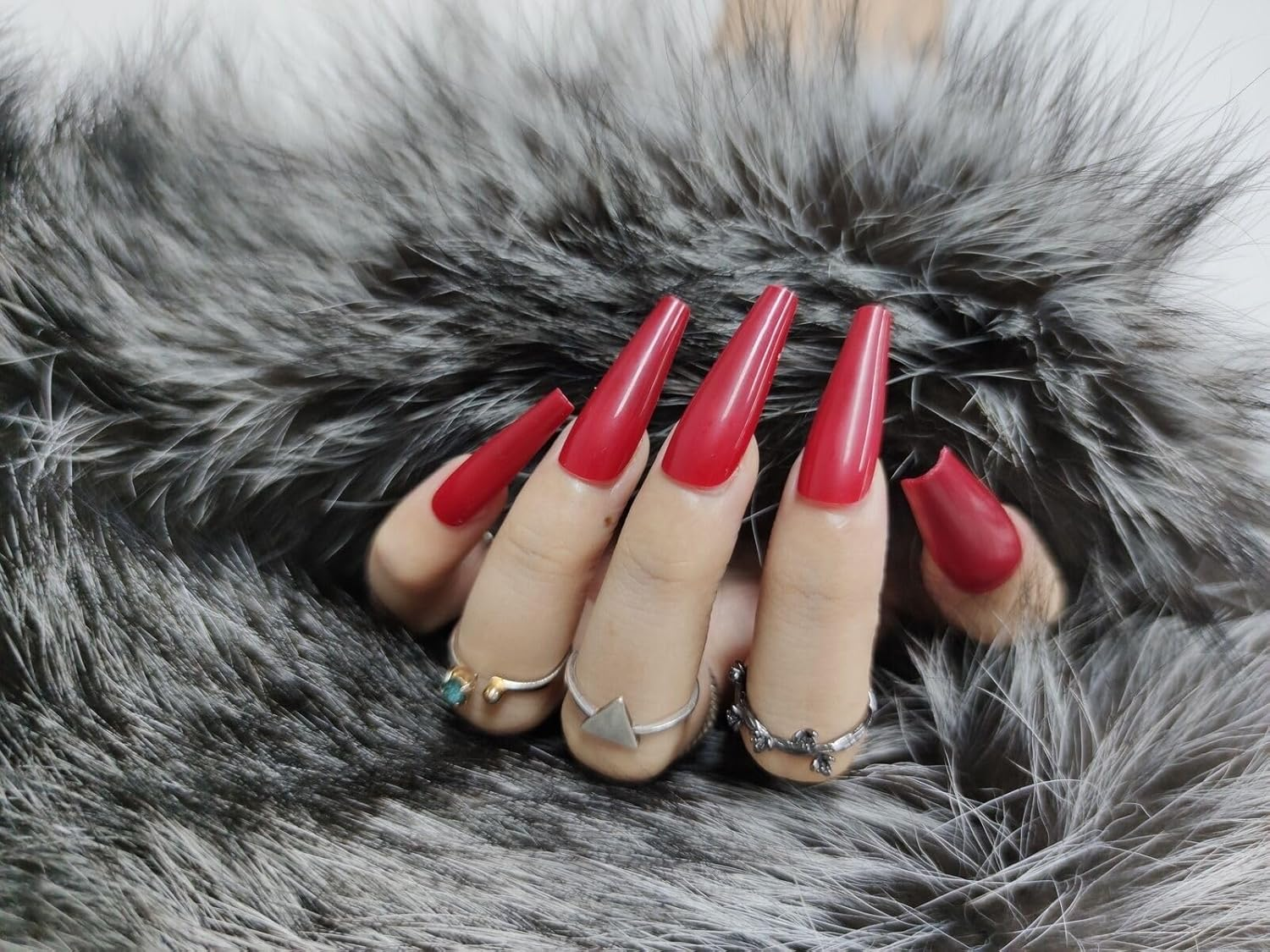 Press on Nails Fake Long Coffin Nail Tips Red Glossy 20 Pcs image number 1