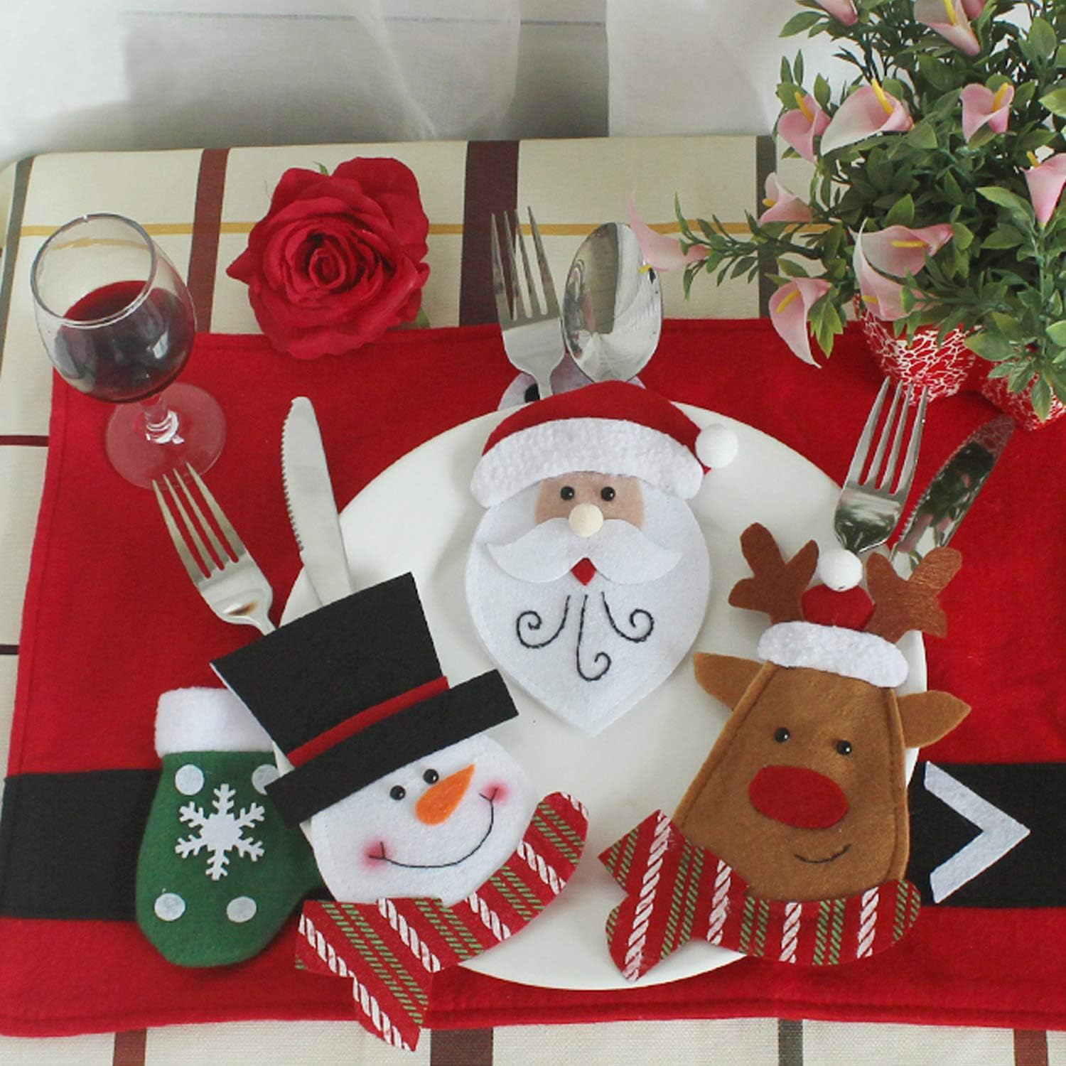 6PCS Christmas Snowman Tableware Holder Silverware Holder Pockets Set Knife Spoon Fork Bags image number 5