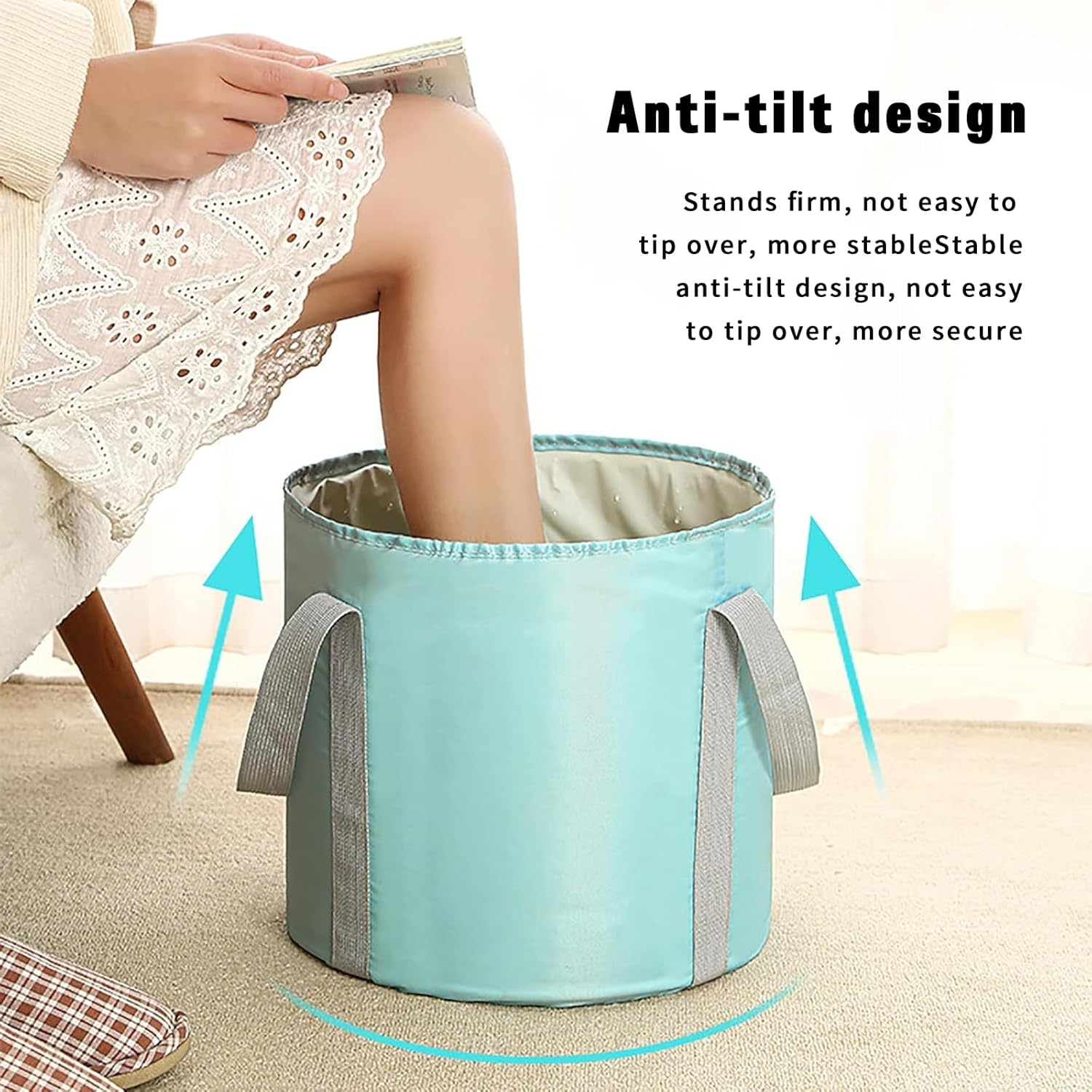 Rhoyee Large Collapsible Foot Bath Tub &ndash; 30X36Cm Portable Foldable Foot Soaking Basin with Handles & Thermal Insulation &ndash; Leakproof Travel Foot Spa Bucket for Home, Camping, Pedicure & Outdoor Use image number 2