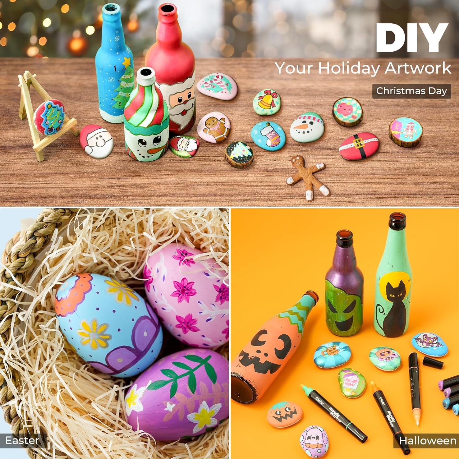 Ohuhu 30 Colors Acrylic Paint Pens : Dual Tip (Round & Fine) Acrylic Paint Markers for Easter Eggs Rock Painting Waterproof High Opacity Paint Pens Wood Glass Acrylic Markers image number 4