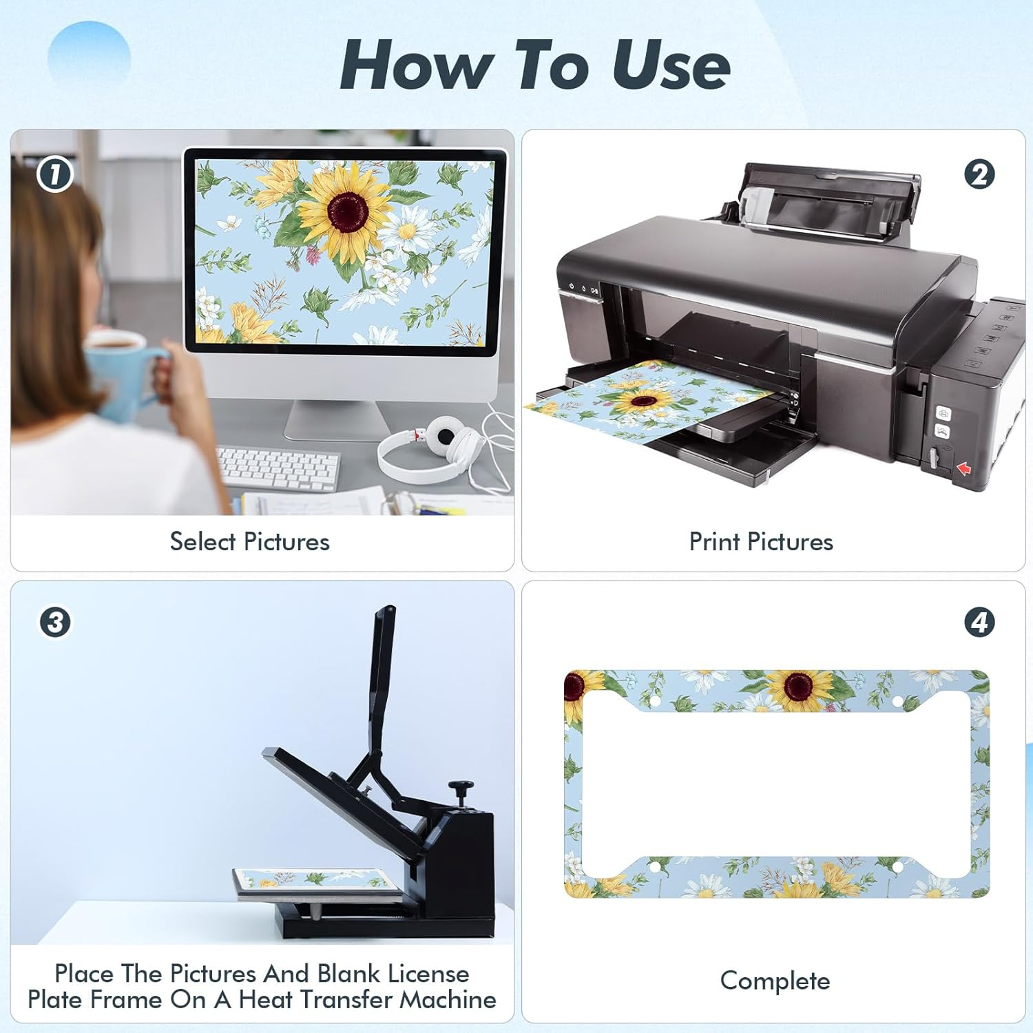 BBTO 12 Pcs Sublimation License Plate Frame Blanks, Universal Metal Aluminum License Plate Holder White Heat Thermal Transfer License Plate Covers DIY Custom Car Tags for Front Rear Frame Accessory