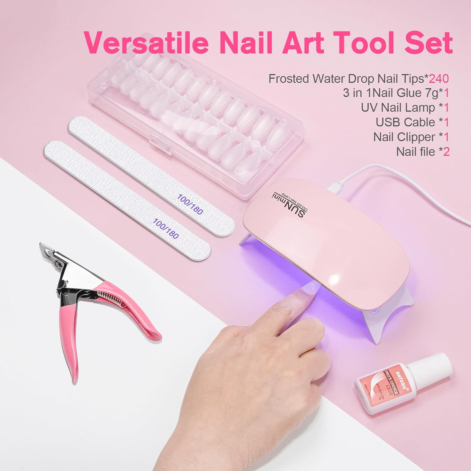 Beloving Gel Nail Kit, Nail Extension Kit with 240Pcs Soft Gel Nail Tips Almond Shape, Portable Mini UV LED Nail Lamp, 2Pcs Nail Files, Acrylic Nail Clipper, Nail Glue for Gel Art Polish DIY Manicure image number 3