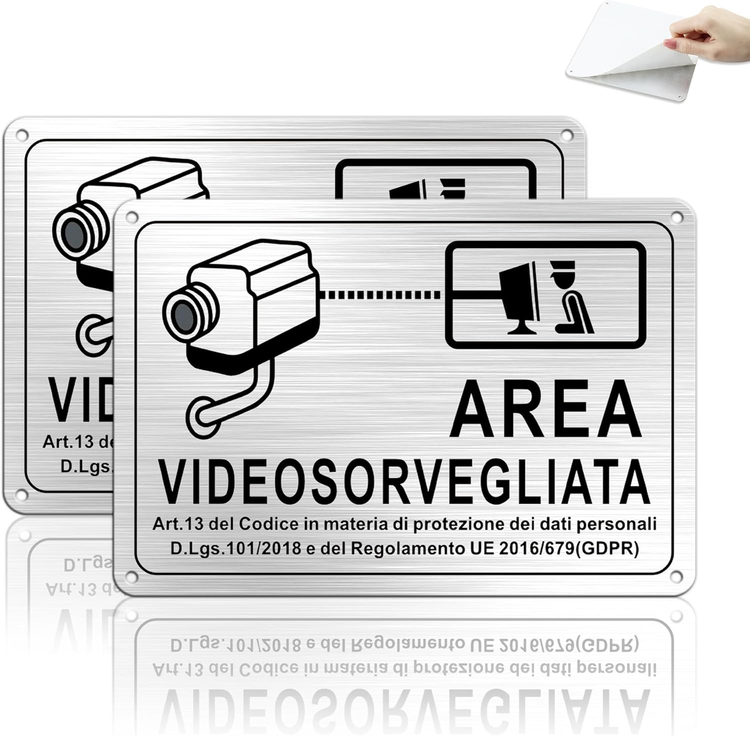 TAKULA Kit 2 Security Signs 22 X 15 Cm - Video Surveillance Camera with Sign House CCTV and Folder Video Surveillance Area Made of Satin Aluminium Rustproof image number 6