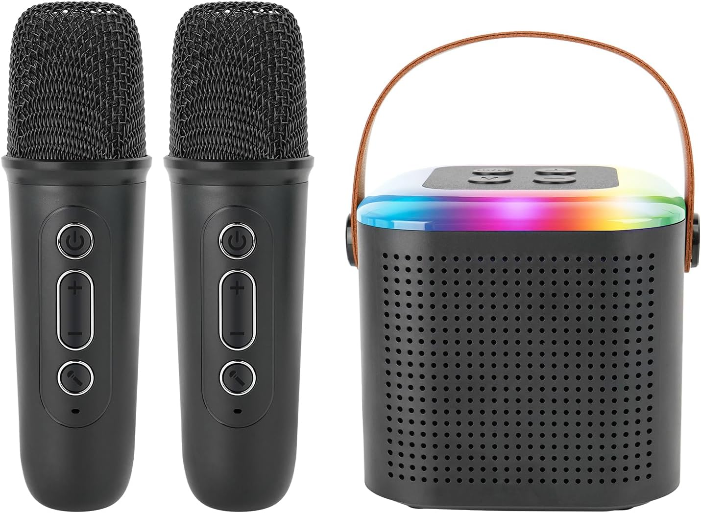 Portable Karaoke Machine with 2 Wireless Microphones and Dynamic Lights, Mini Bluetooth Speaker for Adults and Children,Birthday Gift, Party, School,Outdoor, Travel (Black) image number 1