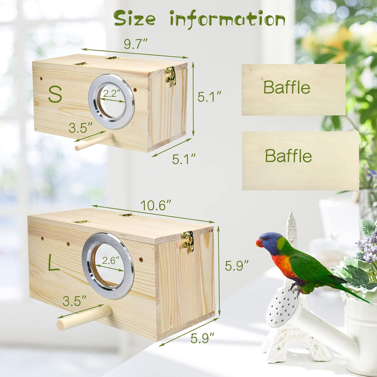 Cooshou Parakeet Nesting Box Cockatiel Nesting Natural Pine Bird Nest Bird Breeding Box House Acrylic Transparent Bird Box with Detachable Wooden Board for Lovebirds Cockatiel Budgie Conure Parrot L image number 6
