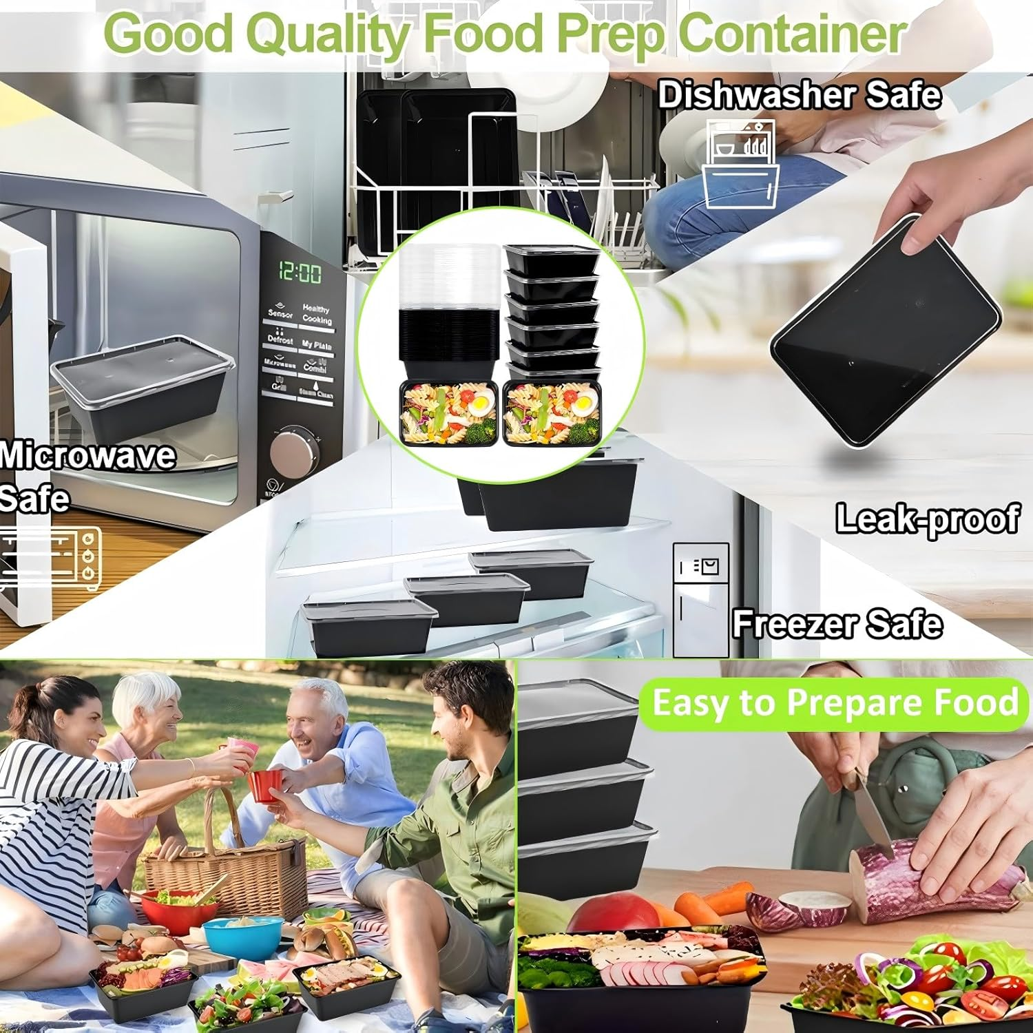 25 Pack (50-Piece) 750ML Meal Prep Containers Reusable with Lids, Sturdy Leakproof & Food Safe, Microwave, Freezer, Dishwasher Safe Food Prep Containers, to Go Take Out Plastic Food Storage image number 2