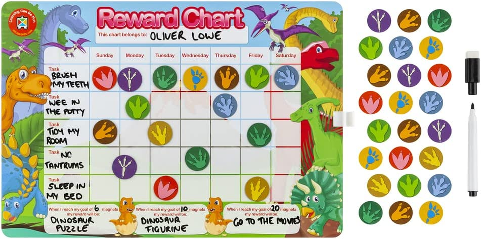 Magnetic Dinosaur Learning Can Be Fun Magnetic Dinosaur Design Reward Chart, (45909), Multicolor image number 2