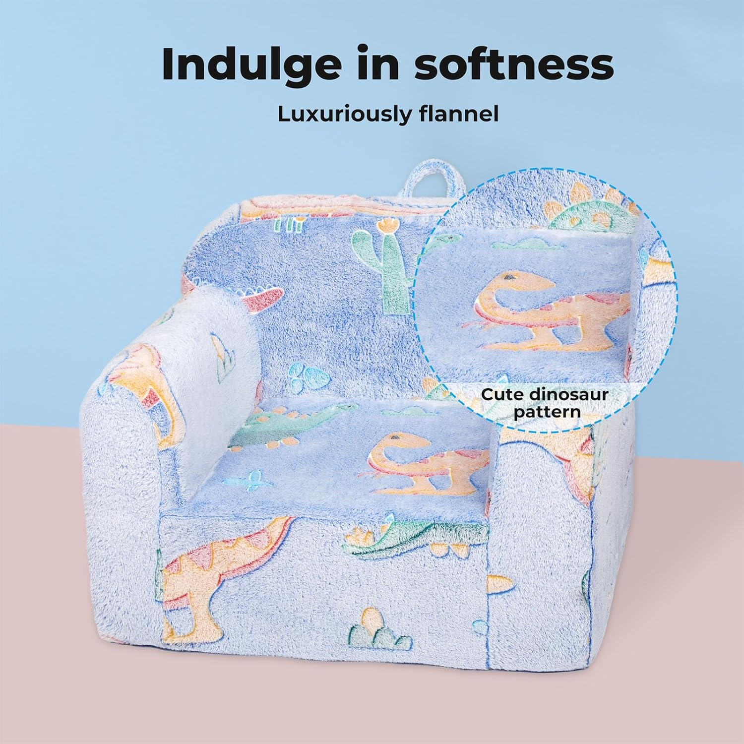 Bopeep Toddler Chair, Glow in the Dark, Bean Bag Chair for Kids Children, Armchair Sofa Chairs with Handle, Removable Cover, Playroom Living Room, Bedroom, Dinosaur Pattern Couch for Girls and Boys image number 1