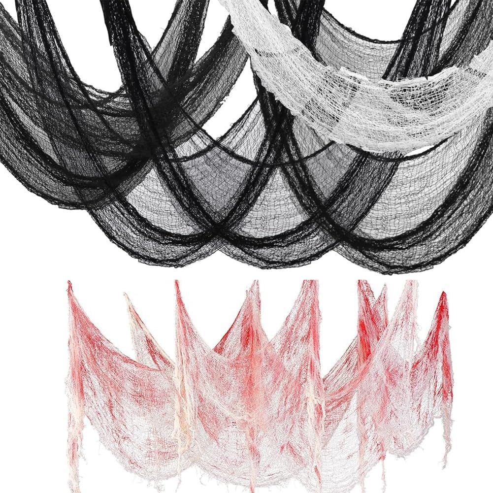 3Pcs 30&times;72Inch Halloween Creepy Cloth, Spooky Giant Cheesecloth Bloody, Black and White Cotton Gauze Cloths for Halloween Party Home Indoor Outdoor Haunted Houses Decorations image number 2