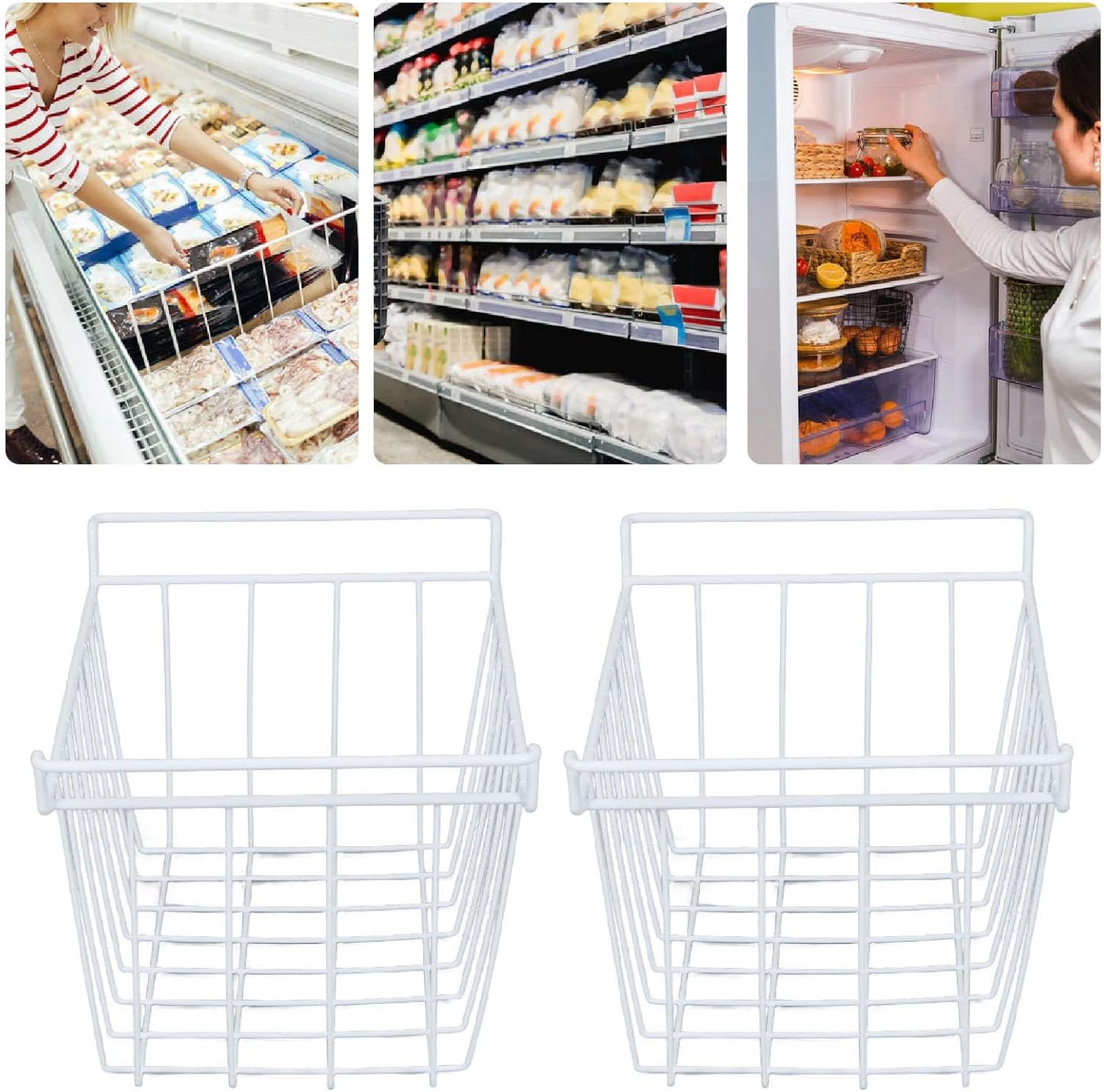 Freezer Basket, 2Pcs Large Wire Storage Baskets, Refrigerator Organizer Bin, Closet Baskets Bin, Fridge Basket Rack, Farmhouse Organizer Storage Bins for Cabinets, (L 49.5Cm X W image number 3