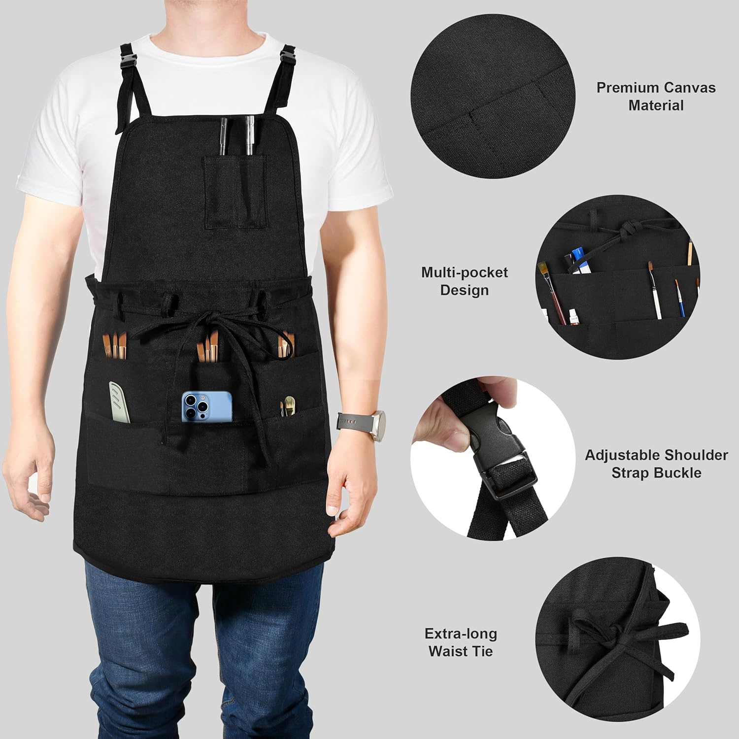 Mylifeunit Artist Apron, Adjustable Painting Apron with 10 Pockets for Arts and Craft image number 1