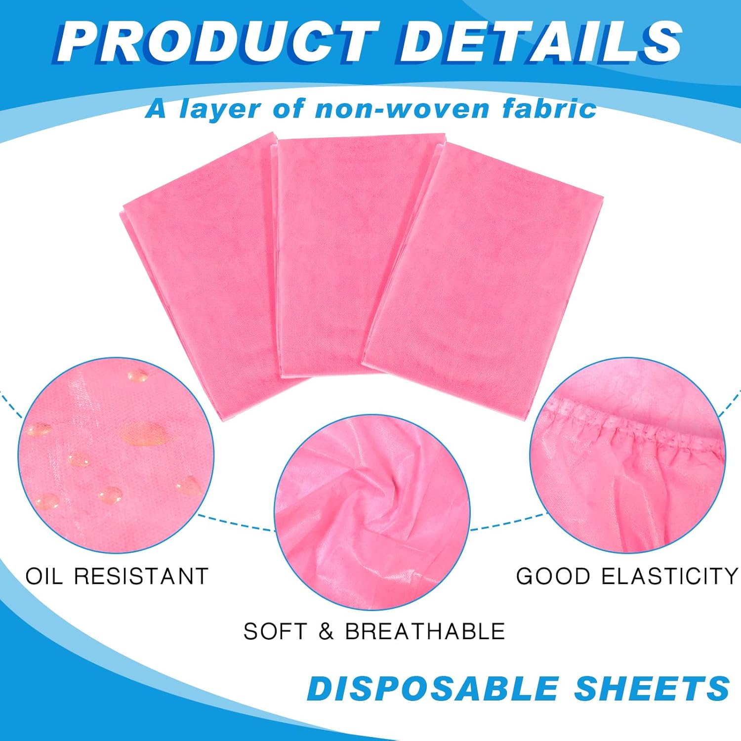 Oudain 50 Pcs Disposable Fitted Sheets with Elastic, Waterproof Oilproof 39 X 87'' Disposable Massage Bed Sheets Covers for Spa Beauty Salon(Pink) - Blue image number 2