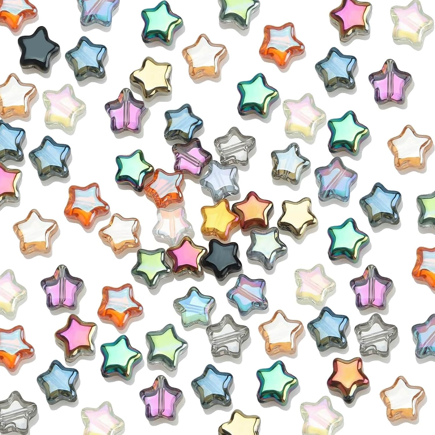 200Pcs Star Beads, Betterjonny 8Mm Glass Crystal Star Beads Colorful Star Space Beads Small Star Craft Pony Beads Charm for Jewelry Bracelet Necklace Making image number 3