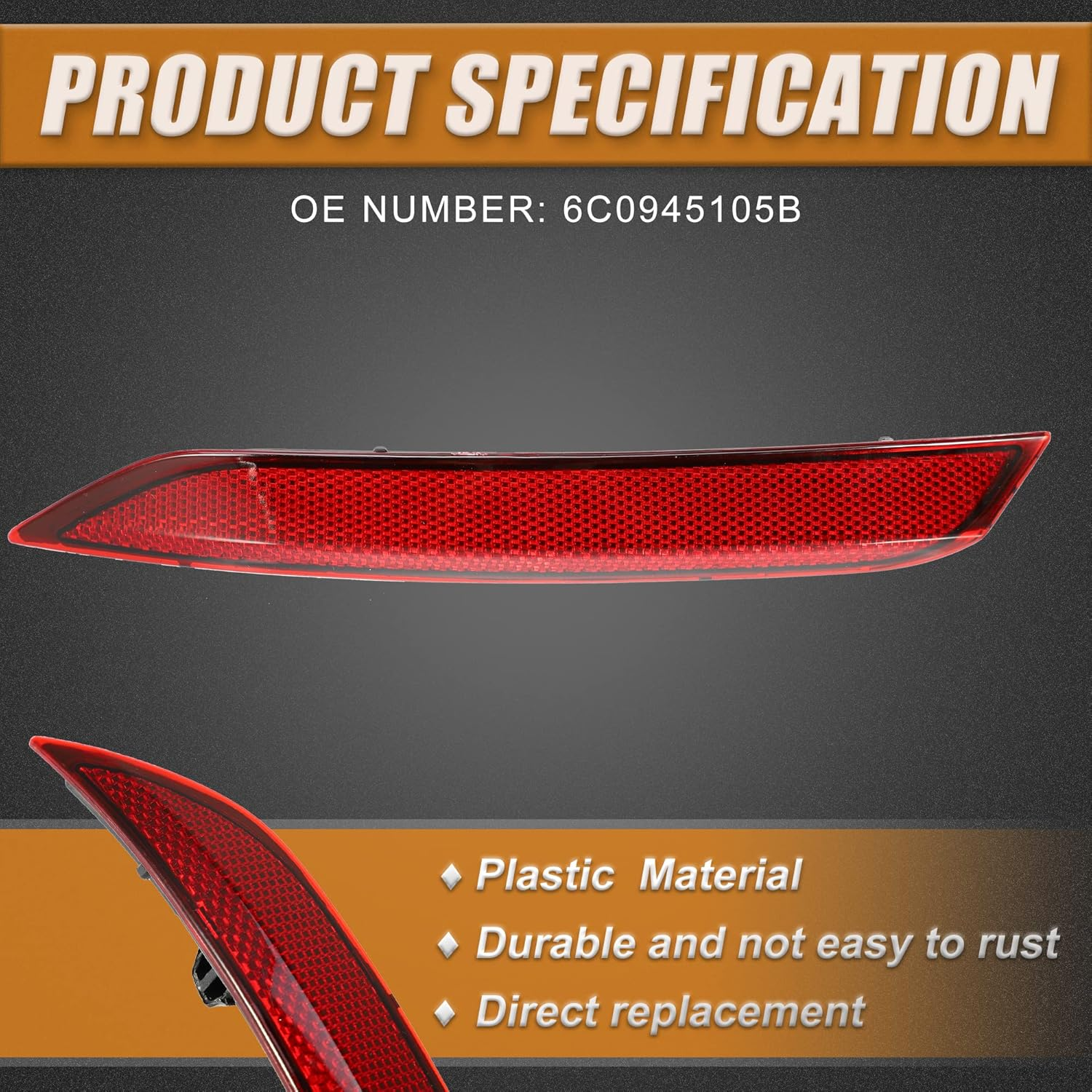 X AUTOHAUX 1Pcs Rear Left Bumper Reflector Light Cover 6C0945105B for VW POLO 2014-2017 Red image number 3