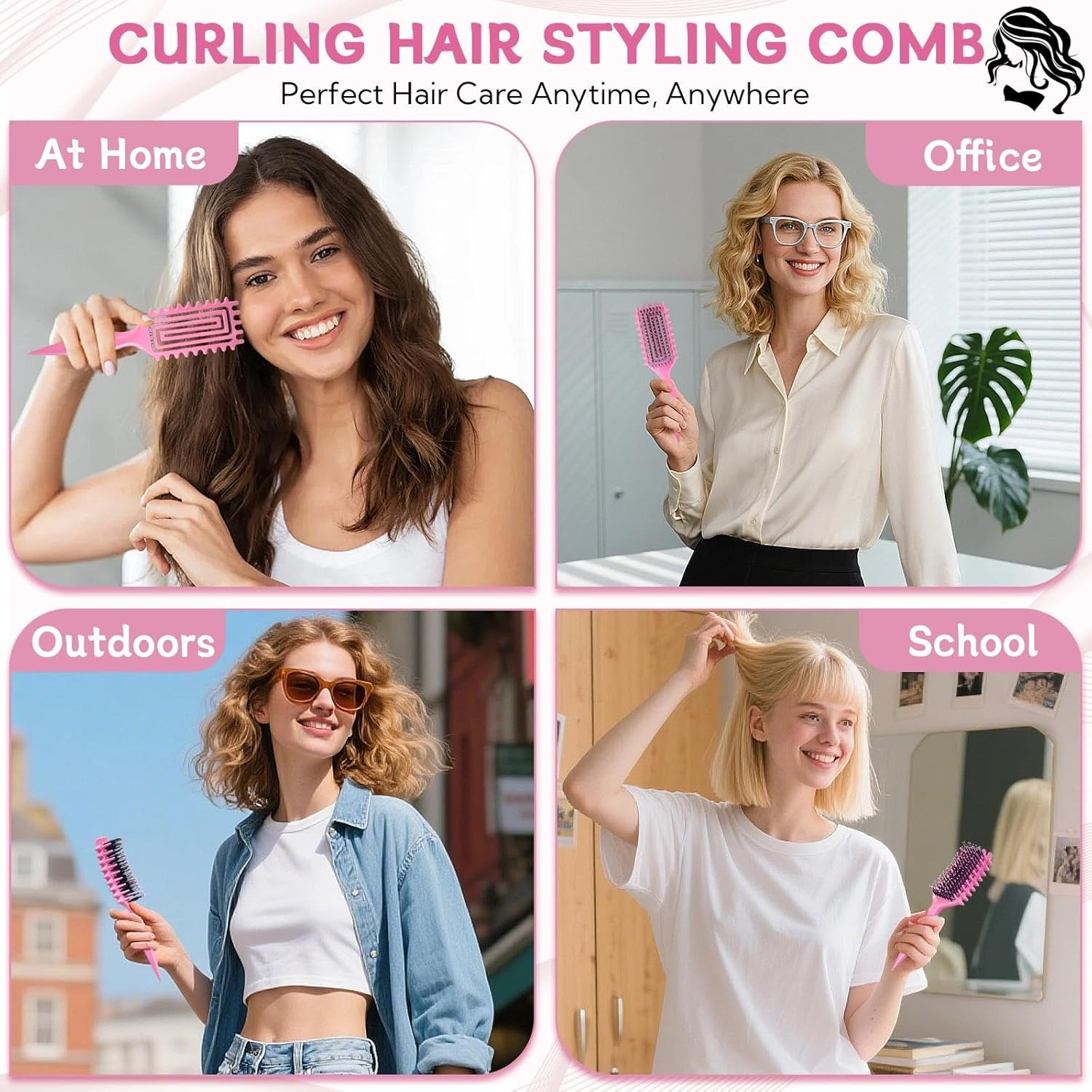 Zikenis Curling Brush, Curly Hair Brush with Ergonomic Handle, Hair Brush for Combing and Shaping, Unisex, Reduces Pulling and Curl Removal, for Defined Trendy Curls (Pink) image number 1