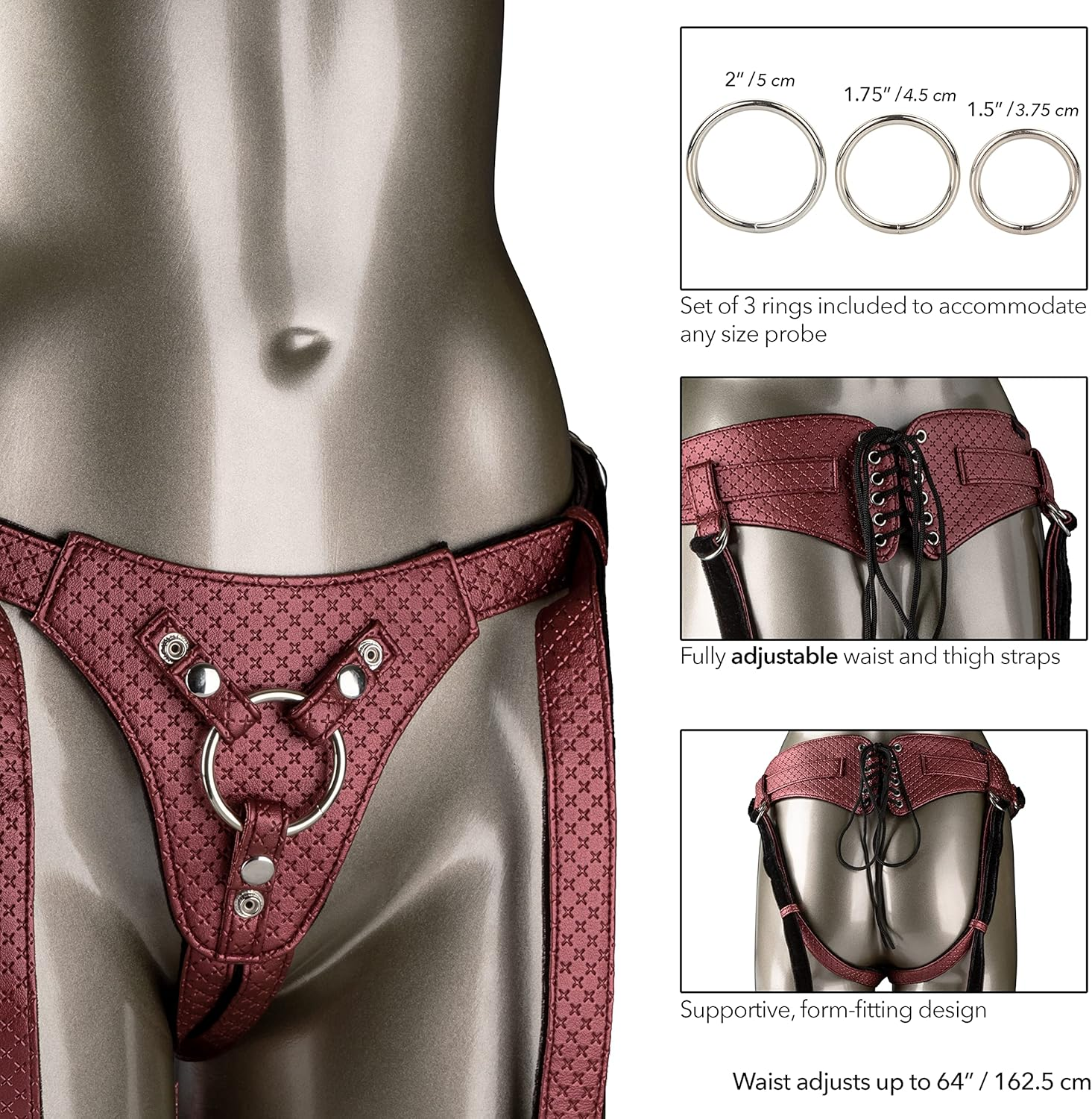 Calexotics Her Royal Harness the Regal Queen - Adjustable Designer BDSM Probe Strap on Thong Harness - Sex Toy Lingerie for Couples and Women - Red, 1 Count image number 5