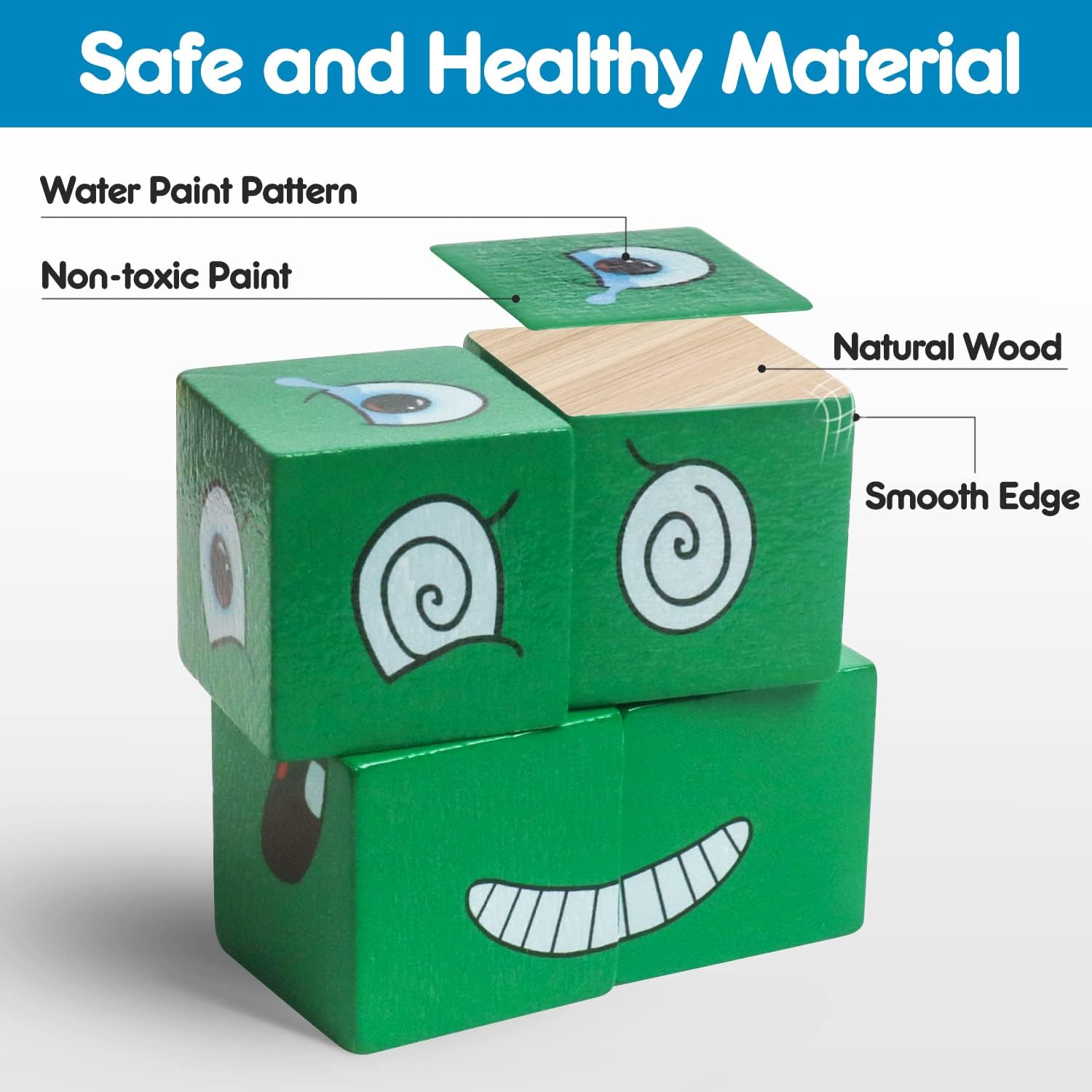 Montessori Wooden Face-Changing Puzzle Blocks - Brain Teaser Building Cube Board Game for Kids Ages 3+ | Educational Matching Toy for Toddlers (Jigsaw Blocks) image number 4