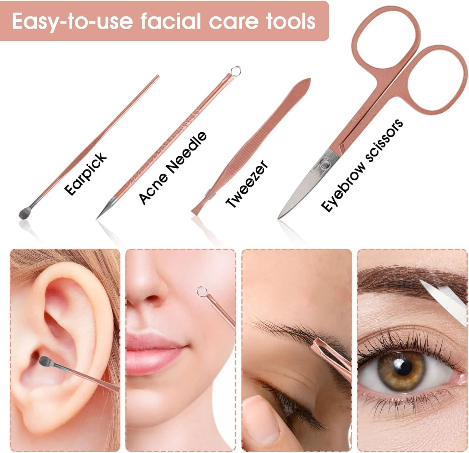 Nail Clippers and Beauty Tool Portable Set, Rose Gold Martensitic Stainless Steel Manicure Set 12 in 1, with Pink Leather Bag, Suitable for Home, Workplace, Outdoor Travel, Gift Giving, Beauty Salon. image number 6