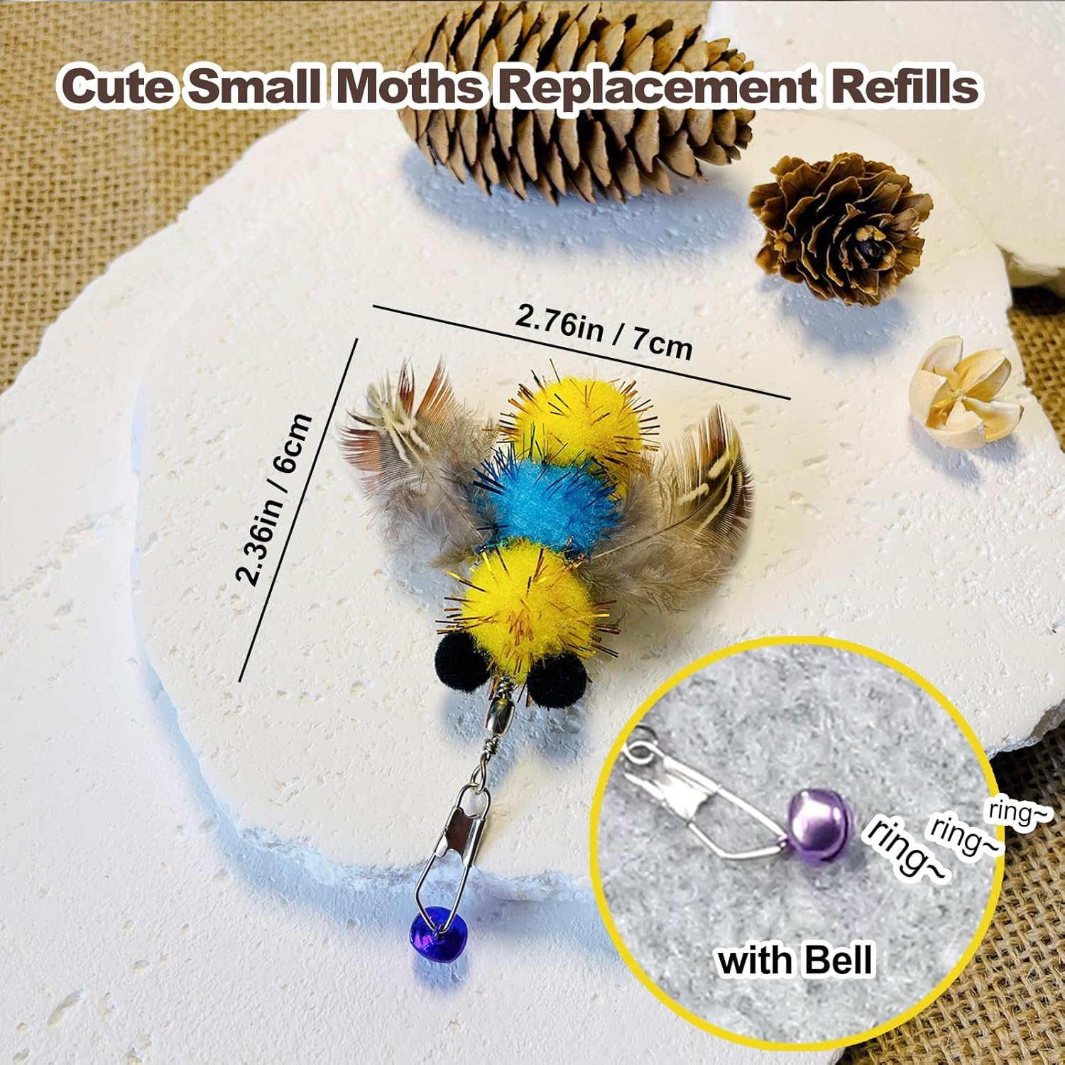 Adpartner Cat Wand Toys, 8-Pack Feather Teaser Cat Toy Set with 6 Insects Feather Refills & 2 Flexible Steel Wire Cat Teaser Wands, Interactive Cat Teaser Toys for Indoor Cats to Play Chase Exercise image number 5