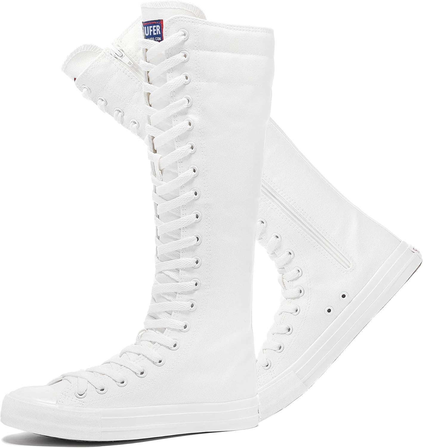 Rismart Women'S Canvas Sneakers Knee Length High Top Side Zip School Cheergirls Long Boots
