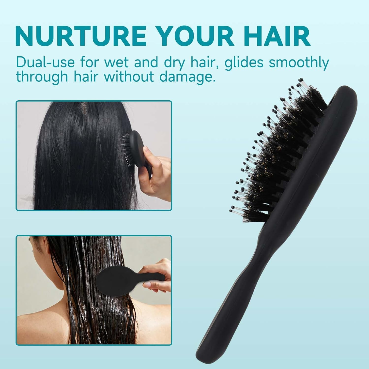 Teccfly Hair Brush,Mini Portable Detangling Brushes for Travel and Baby Kids, Adults Ultra-Soft Air Cushion Scalp Massage Wet and Dry Hair Styling Tool for All Types (Black)