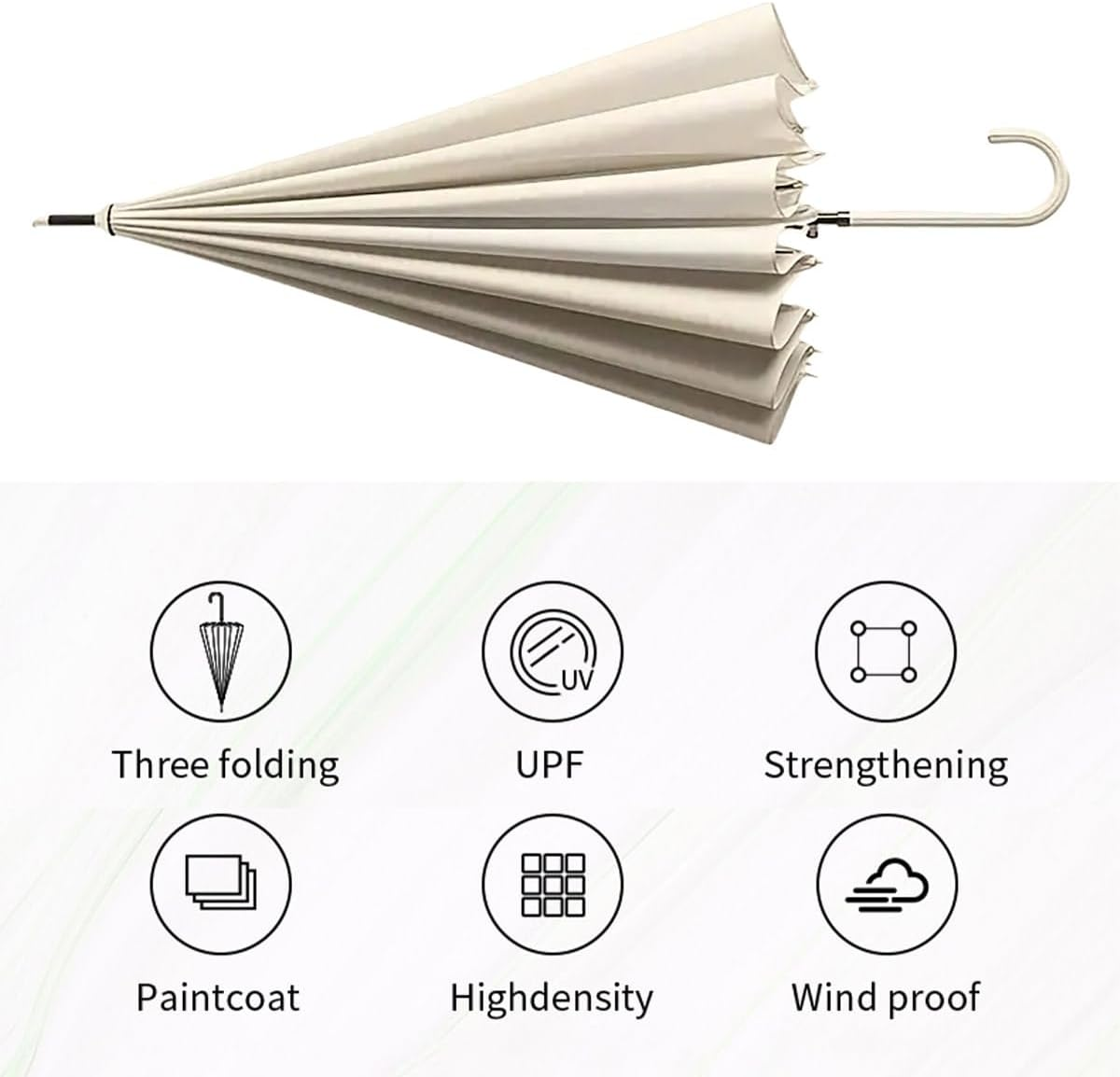 16-Rib Windproof Umbrella with Long Handle - Large UV Protection Sun and Rain Umbrella, Automatic Open, Waterproof Canopy, Stylish Design for Men and Women - Green image number 2