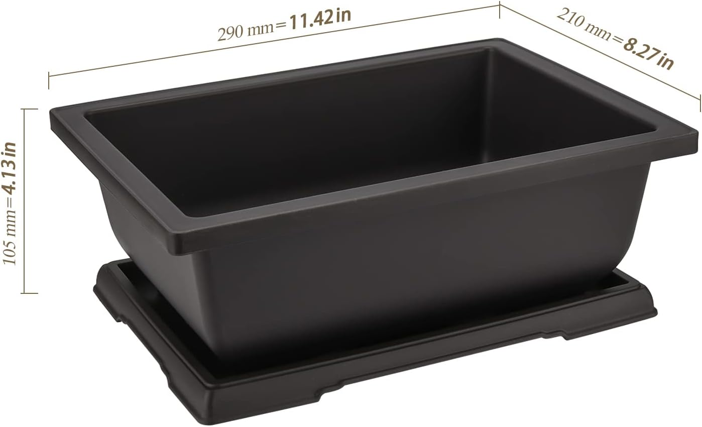 HEIHAK 4 Pack Large Plastic Bonsai Pots, 11.5 Inch Rectangular Built in Mesh Bonsai Training Pots with Trays, Plant Flower Tree Growing Bonsai Planter for Garden Supplies, Yard, Office, Room, Balcony image number 1