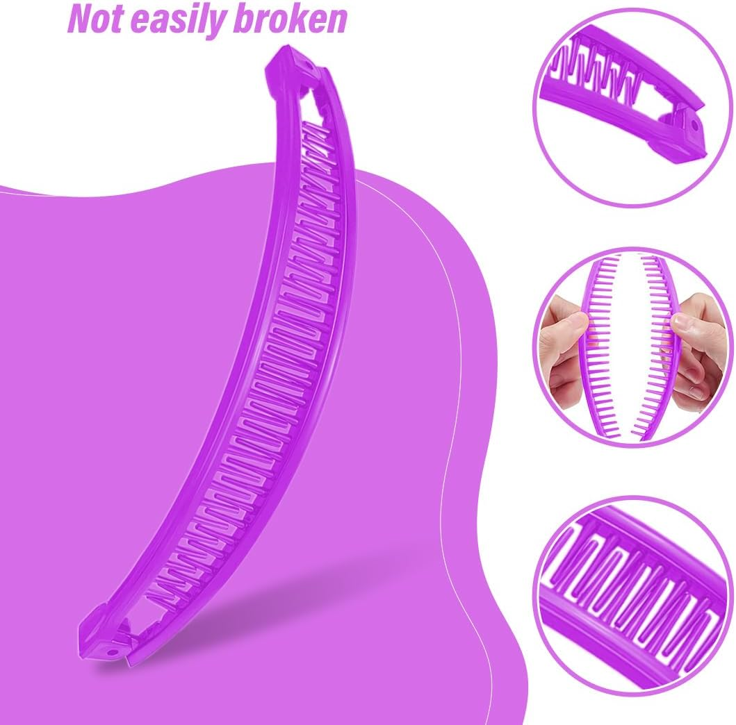 JAWUZ Pack of 3 Banana Clip Hair, Banana Clip Large, Large Banana Hair Clip, Banana Hair Clips, Women'S Thin Hairstyle, Banana Clip Hair Accessory for Women and Girls (Blue, Purple, Red)