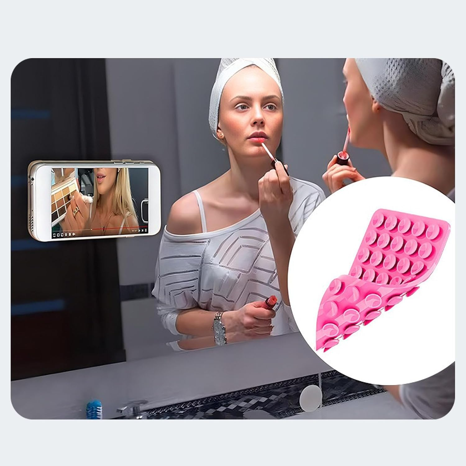 3Pcs Double-Sided 80 Independent Suction Cups Suction Phone Case,Silicone Non Slip Repeat Used Suction Cup Phone Mount.Hands-Free Phone Accessories Holder for Selfies and Videos (Black,Blue,Yellow) image number 3