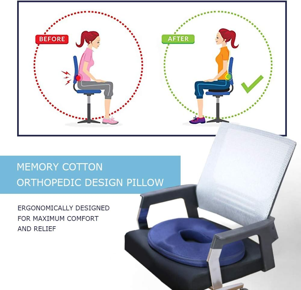 Seat Cushion, Memory Foam Blue Donut Cushion for Tailbone and Coccyx Pain, Lower Back Pain, Pressure Relief, for Home, Office Chair, Wheelchair, Car Seat image number 3