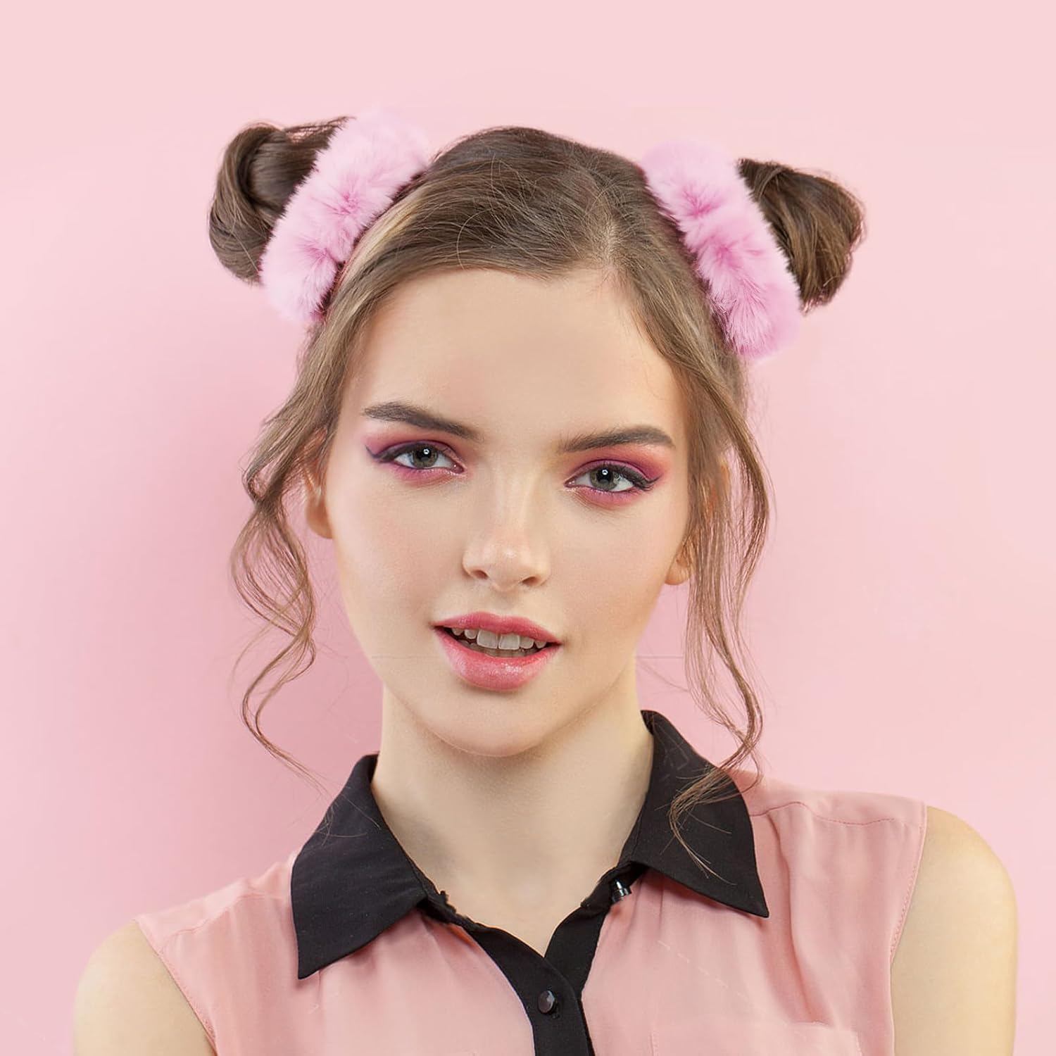 Plush Scrunchie Hair Scrunchie, 2 Pieces Plush Hair Bands, Women'S Pom Pom Headbands, Fluffy Hair Bobbles for Women and Girls image number 2