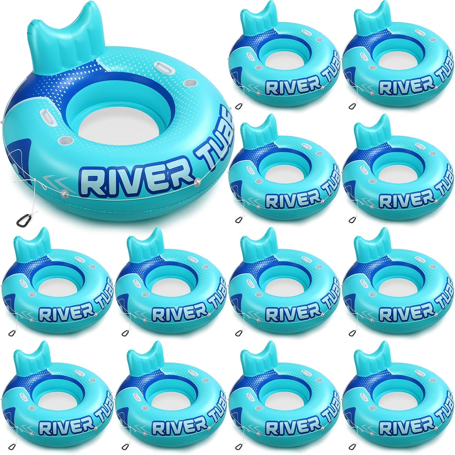 53" Heavy Duty River Tube Float Inflatable Pool Floating Tube for Adult Large River Raft Water Chair Lounger with Mesh Bottom Backrest 2 Cup Holders and Handles,Holds 300Lb image number 1