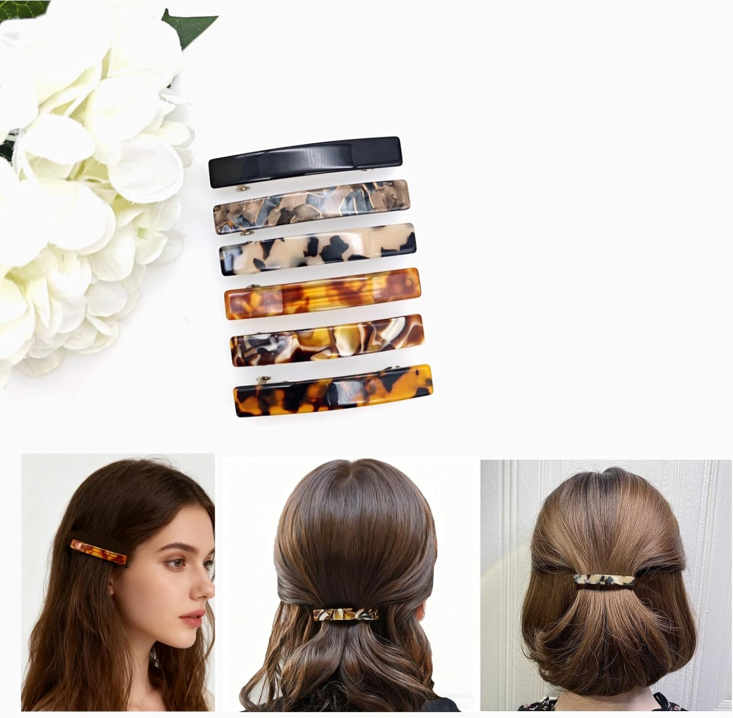 JZK 6X Vintage Women Hair Clips for Thin Hair, Tortoise Color 7Cm French Barrettes Hair Clips for Fine Hair, Small Hair Slides for Girls, Hair Accessories, Hairclips image number 1