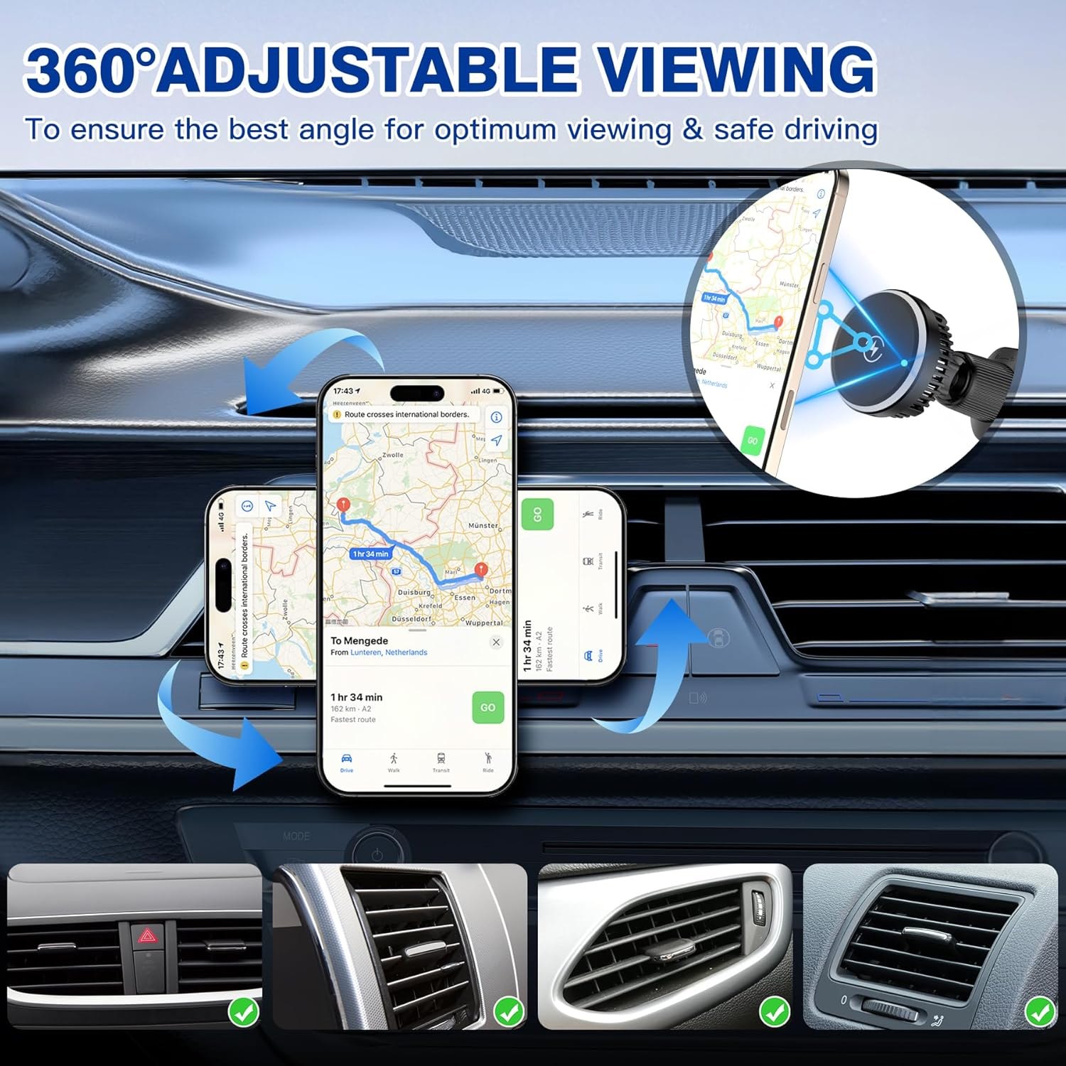 SERUW 15W Magnetic Wireless Car Charger Mount Holder Semiconductor Cooling Technology Air Vent Dashboard Phone Mount Compatible with Iphone Android Phone image number 6