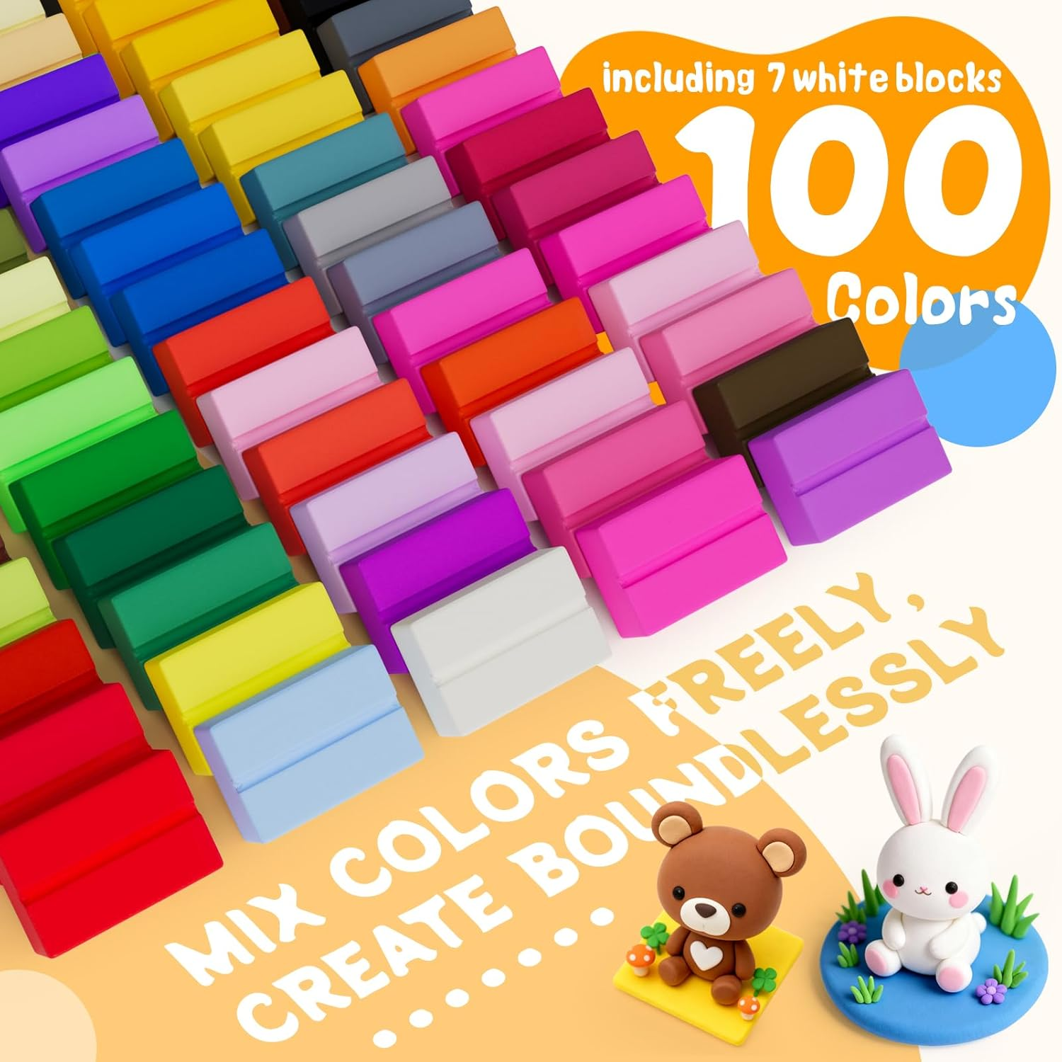 Polymer Clay Tool Kit - 100 Colours Modeling Clay for Kids, Adults, Beginners, DIY Arts and Crafts Baking Clay with 19 Carving Tools & 10 Accessories, Non-Toxic, Non-Sticky for Artist Gifts image number 5