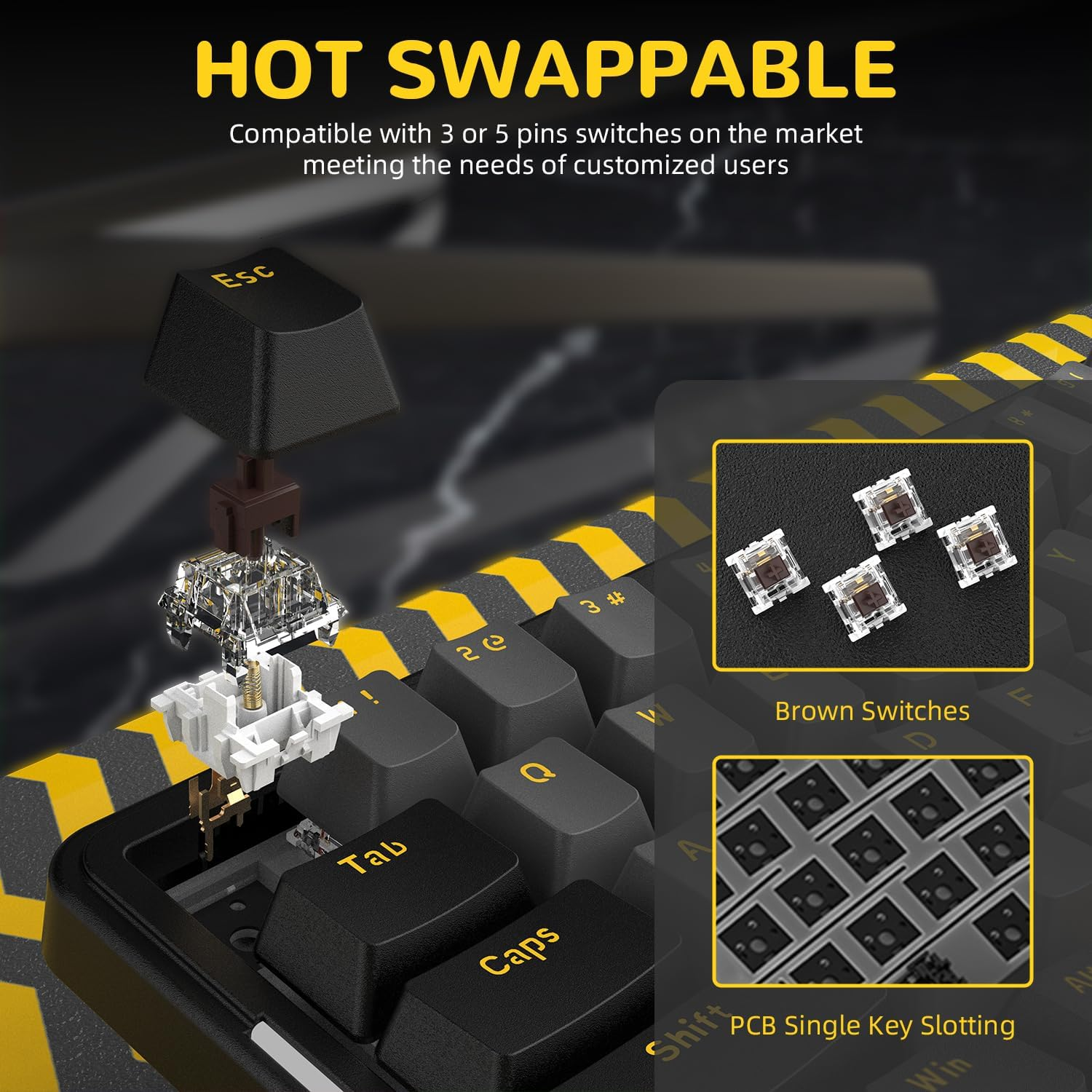 AKS068 65% Wired Mechanical Gaming Keyboard with Coiled Cable, 68-Key Alice-Layout Mechanical Keyboard, RGB Hot Swappable Red Switches VIA/QMK Programmable Knob Gasket Mount for Win/Mac (Black) image number 5