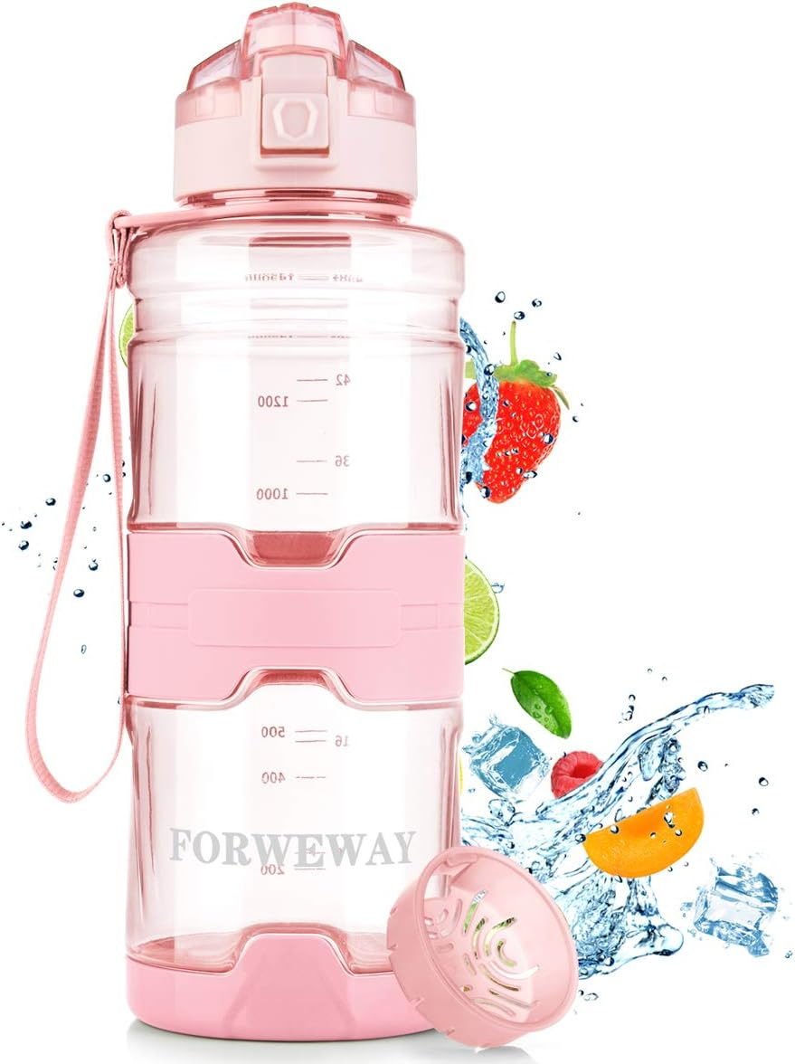 FORWEWAY Bpa-Free Large Water Bottle Tritan Leakproof Plastic Water Bottle with Filter Reusable Big Drink Water Bottles Durable for Fitness Outdoor Camping Hiking (Green)